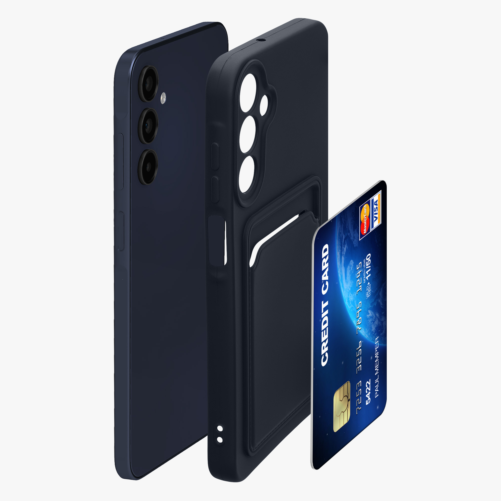 Kryt na mobil Samsung Galaxy A15 5G kwmobile TPU s přihrádkou na kartu Tmavě modrá