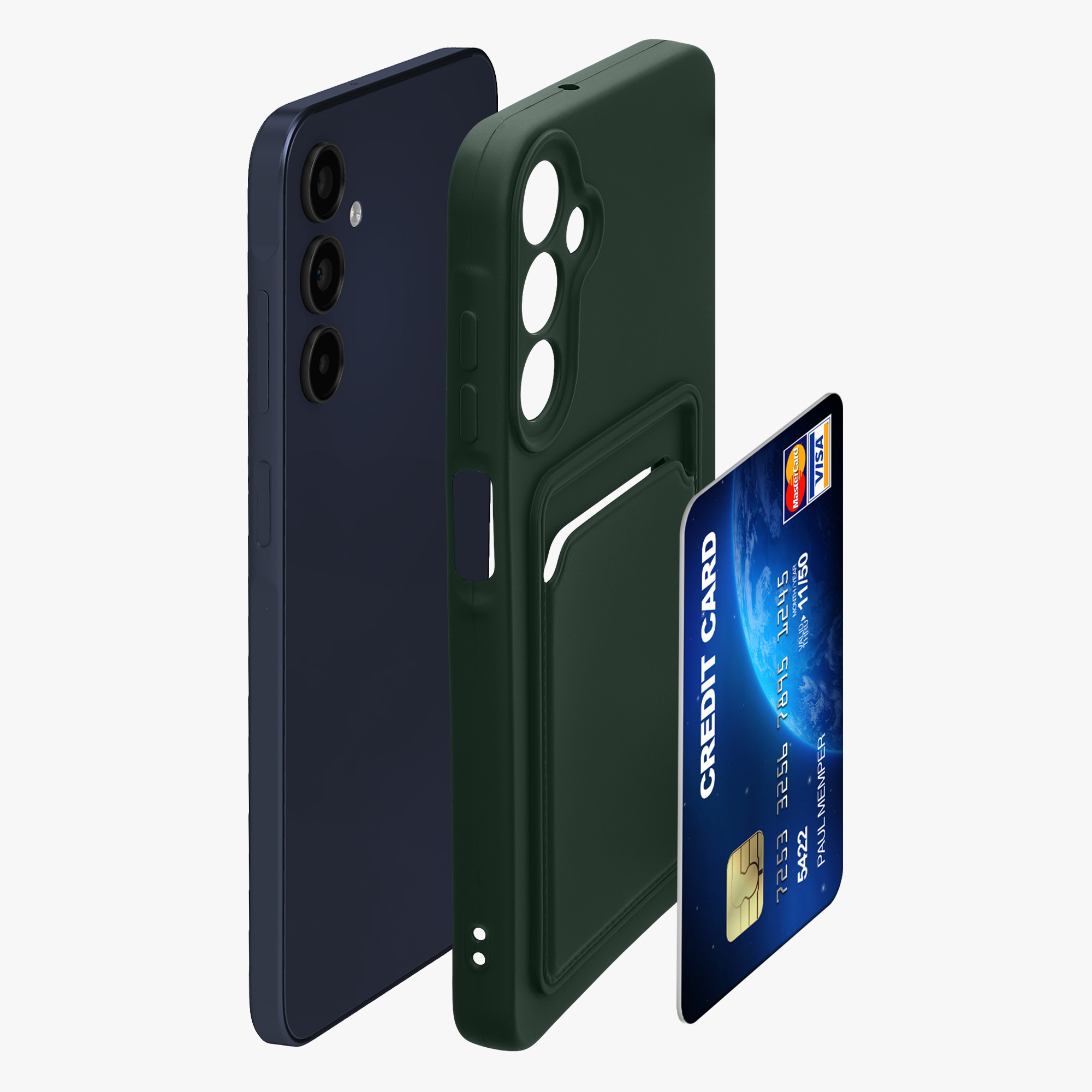 Kryt na mobil Samsung Galaxy A15 5G kwmobile TPU s přihrádkou na kartu Tmavě zelená