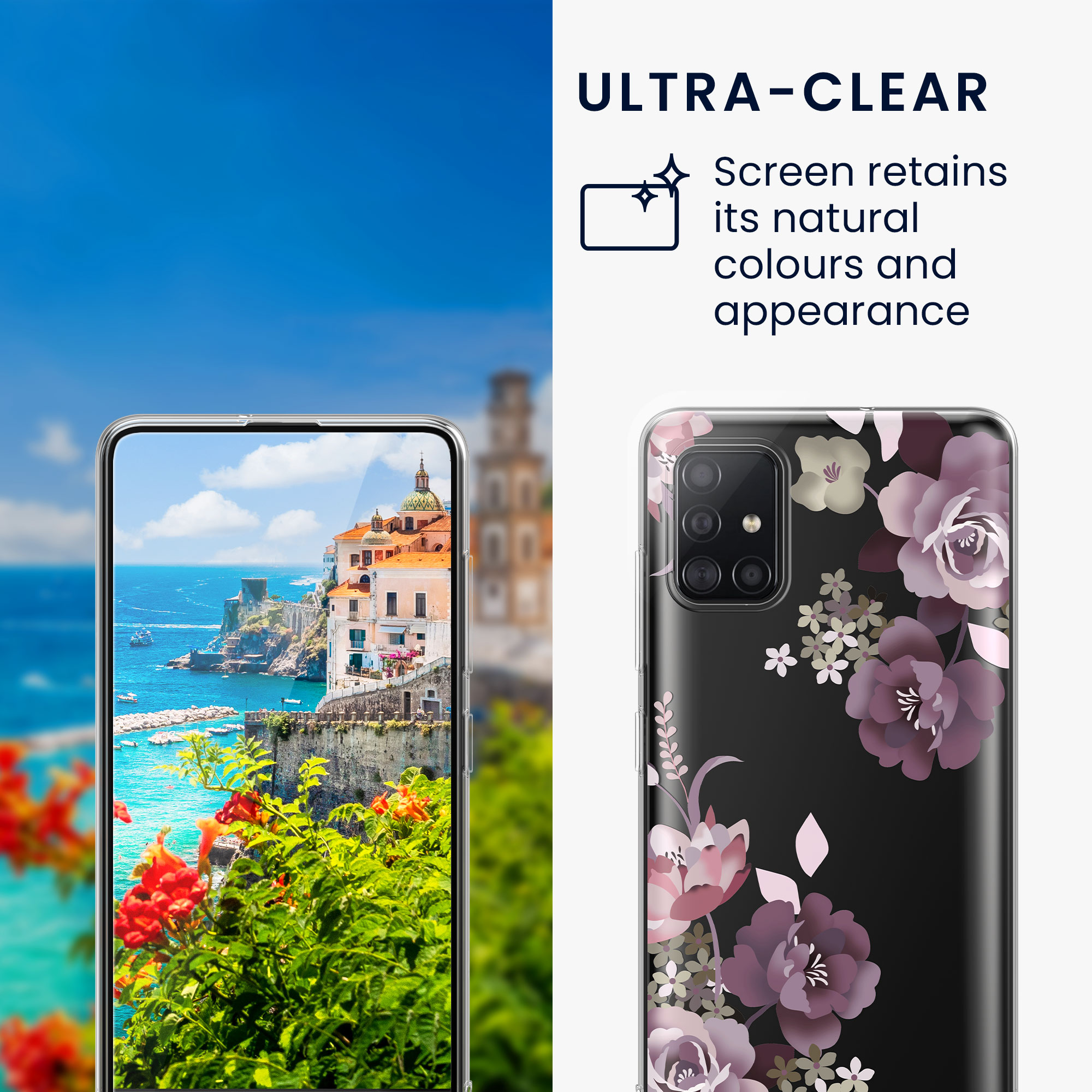 Průhledný kryt na mobil Samsung Galaxy A51 kwmobile motiv Flower Bouquets Flower Bouquets - pastelová fialová / transparentní