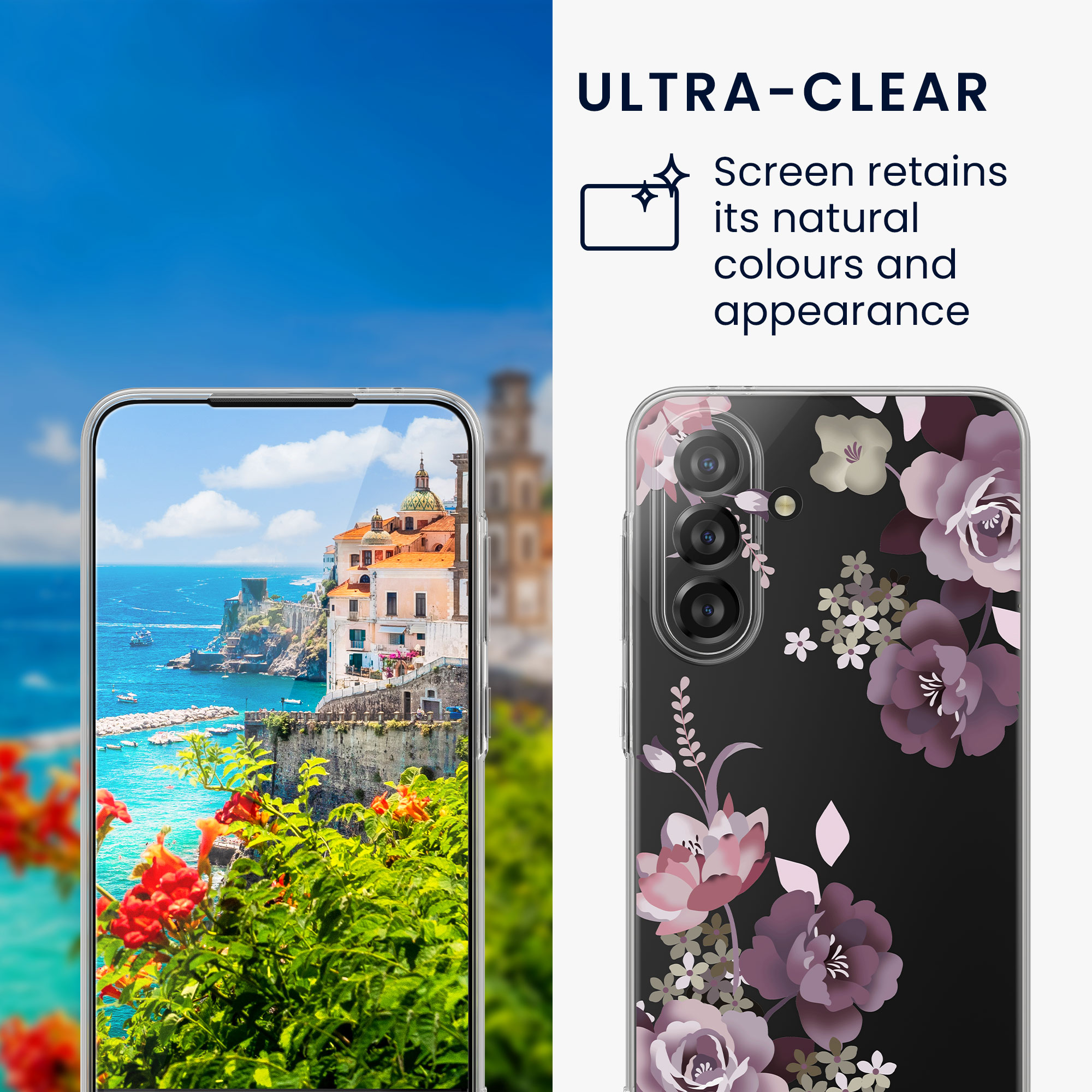 Průhledný kryt na mobil Samsung Galaxy A36 5G kwmobile motiv Flower Bouquets Flower Bouquets - pastelová fialová / transparentní
