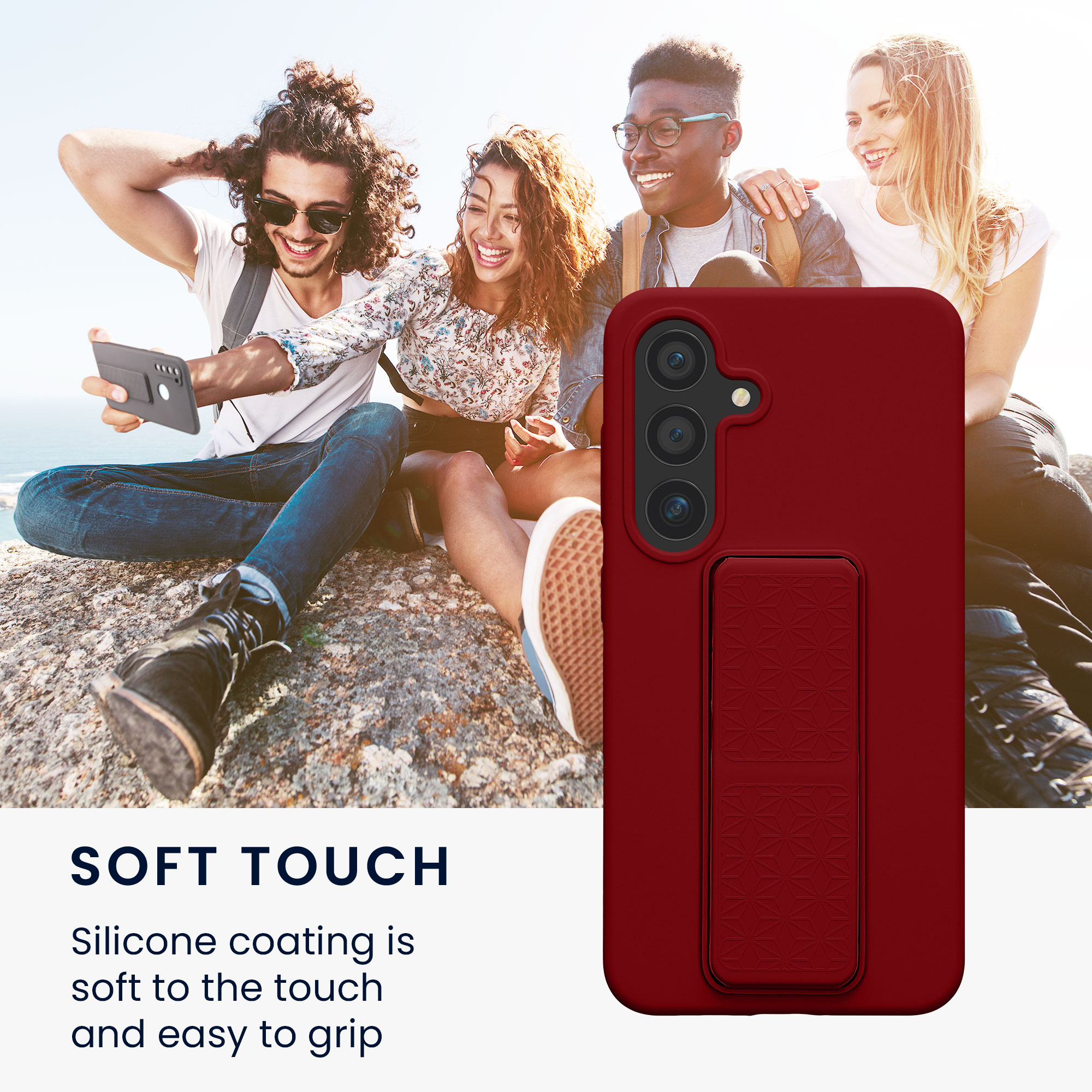 Pouzdro pro Samsung Galaxy S24 Plus kwmobile se stojánkem s poutkem silikonové - rebarborová červená