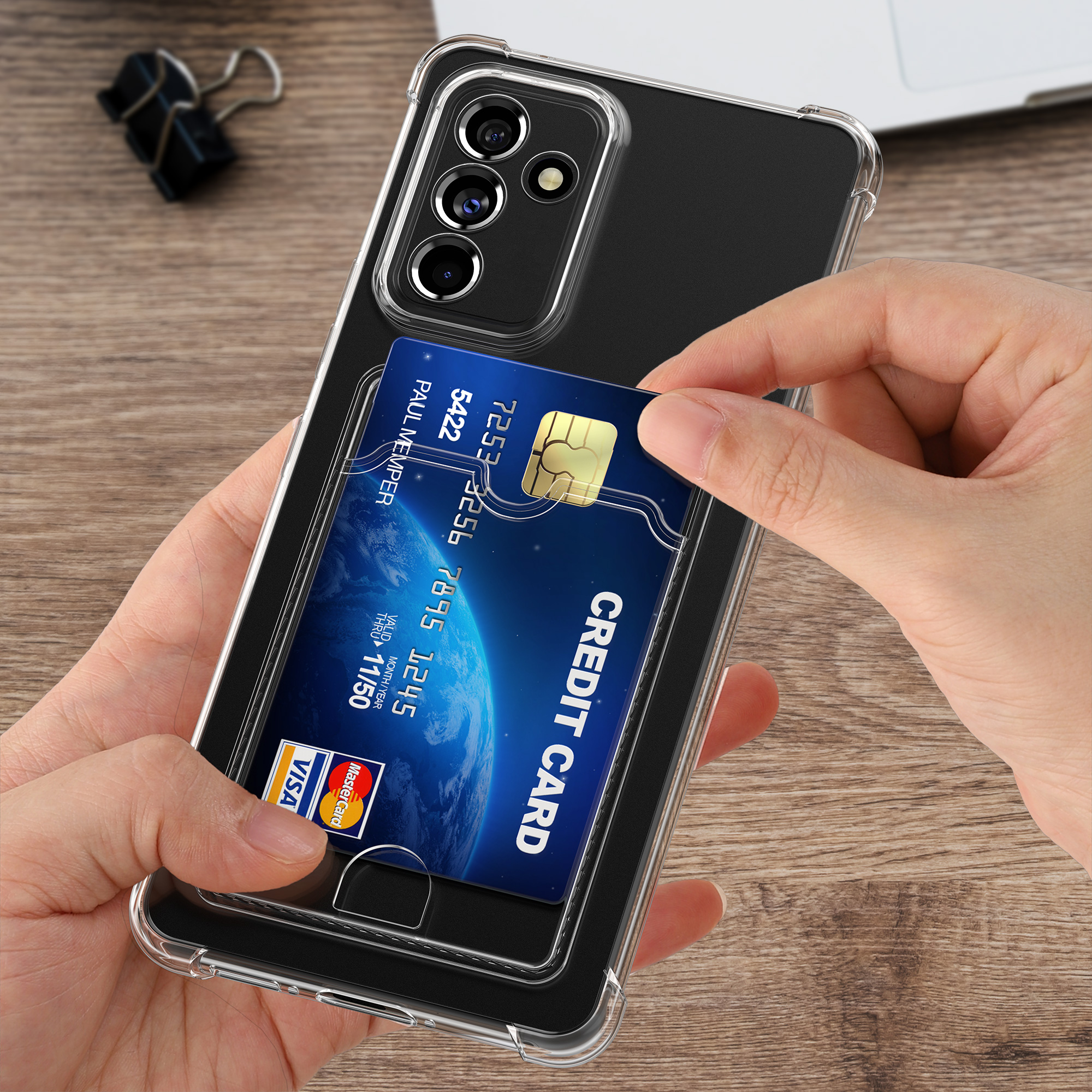 Průhledný kryt na mobil Samsung Galaxy A54 5G kwmobile TPU s přihrádkou na kartu transparentní