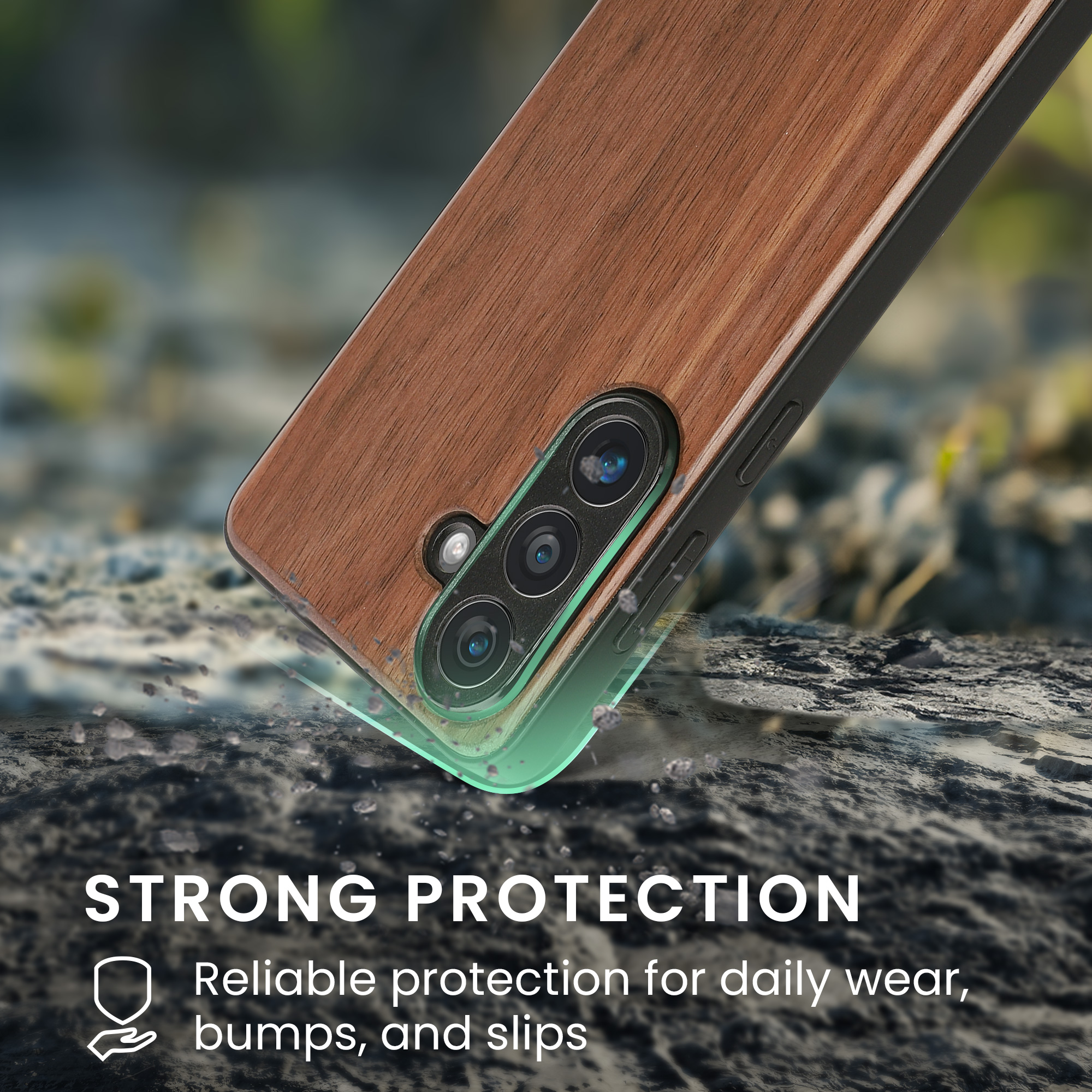 Dřevěný kryt pro Samsung Galaxy S26 s TPU rámečkem kwmobile ‑ tmavě hnědá