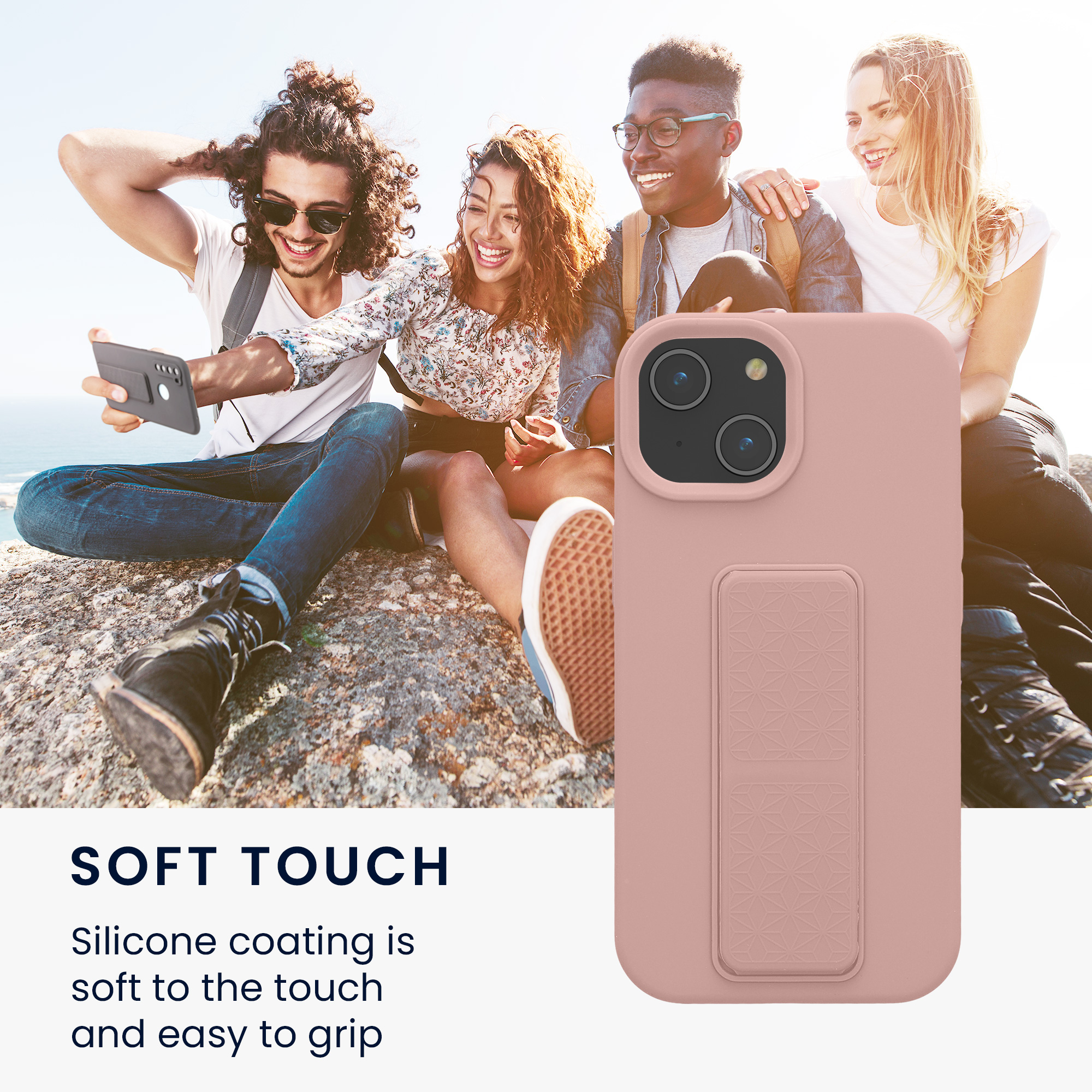 Kryt kwmobile s poutkem se stojánkem iPhone 15 růžová
