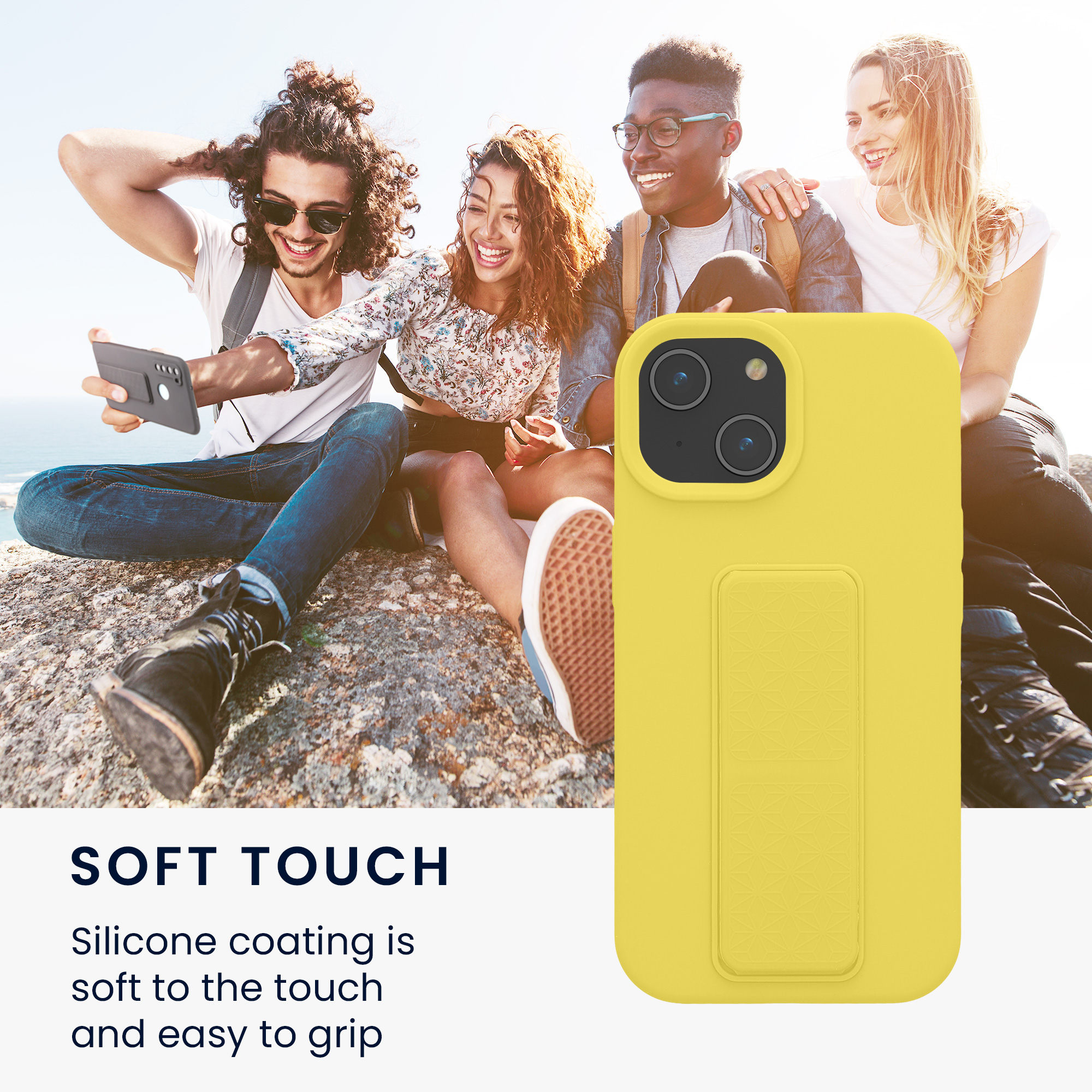 Kryt kwmobile s poutkem se stojánkem iPhone 15 žlutá