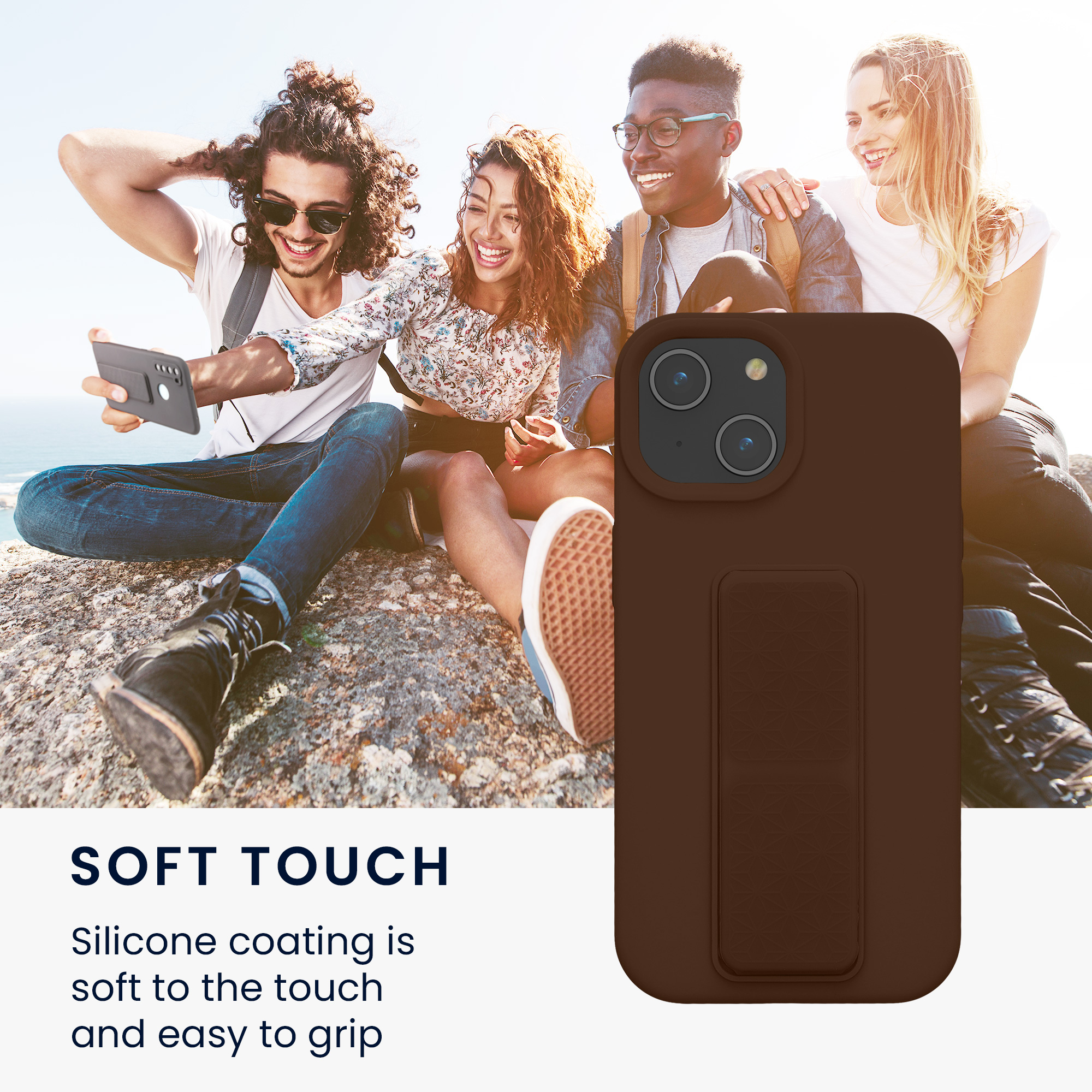 Kryt kwmobile s poutkem se stojánkem iPhone 15 čokoládová