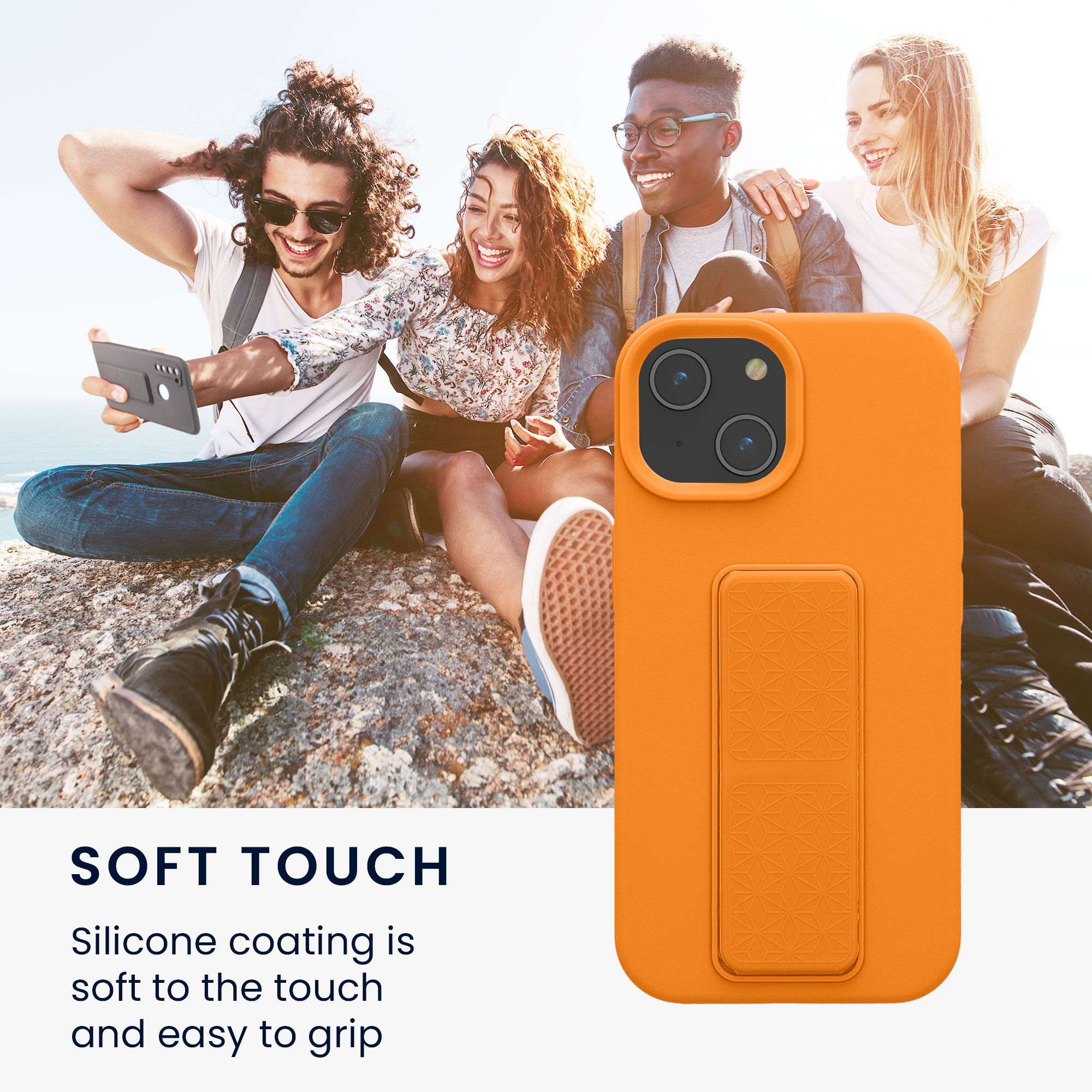 Kryt kwmobile s poutkem se stojánkem iPhone 15 oranžová