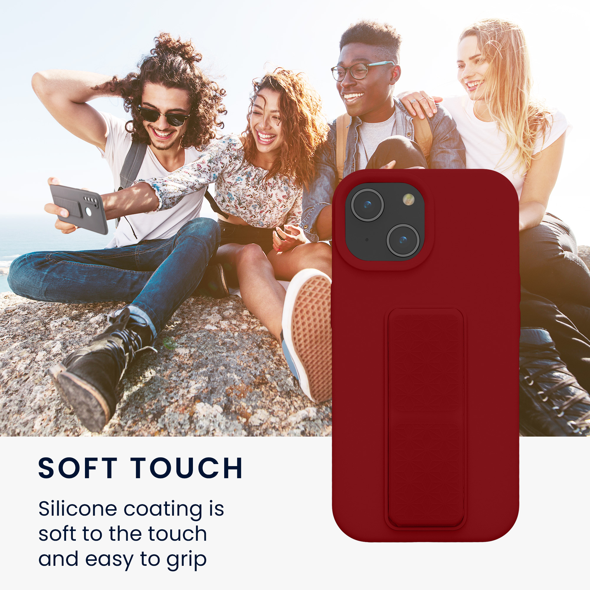 Kryt kwmobile s poutkem se stojánkem iPhone 15 červená