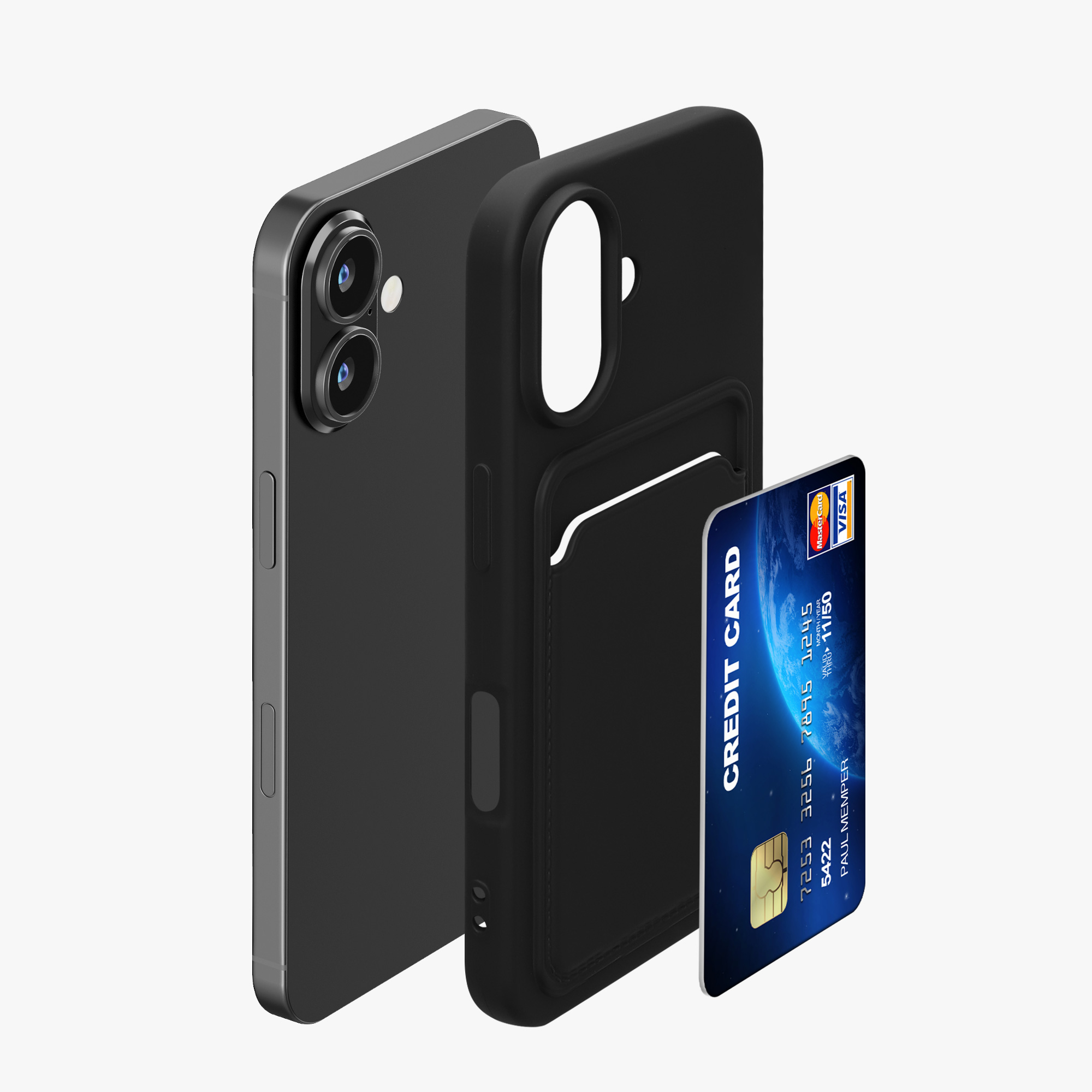 Kryt s přihrádkou na kartu kwmobile pro iPhone 16 - černá