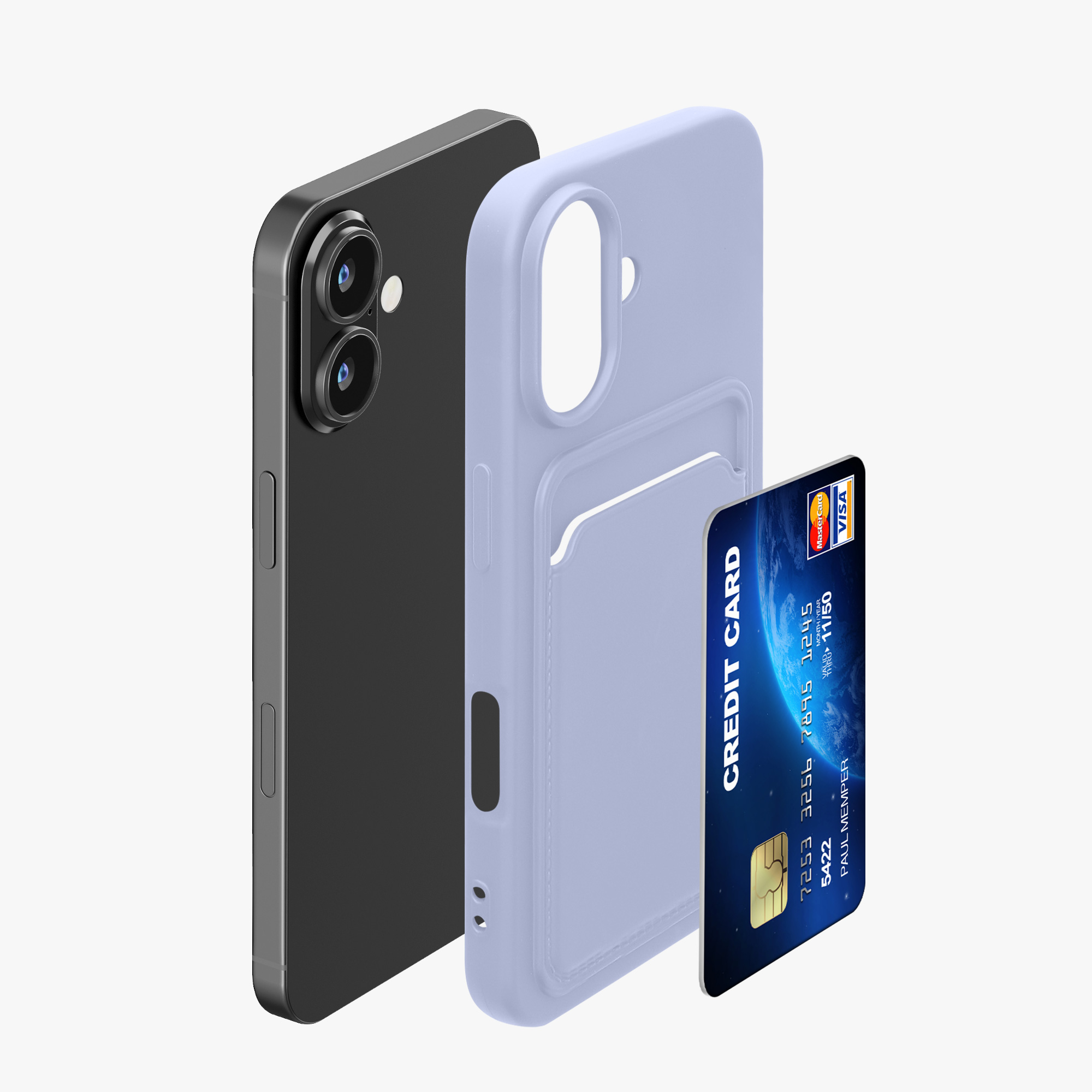 Kryt s přihrádkou na kartu kwmobile pro iPhone 16 - levandulová