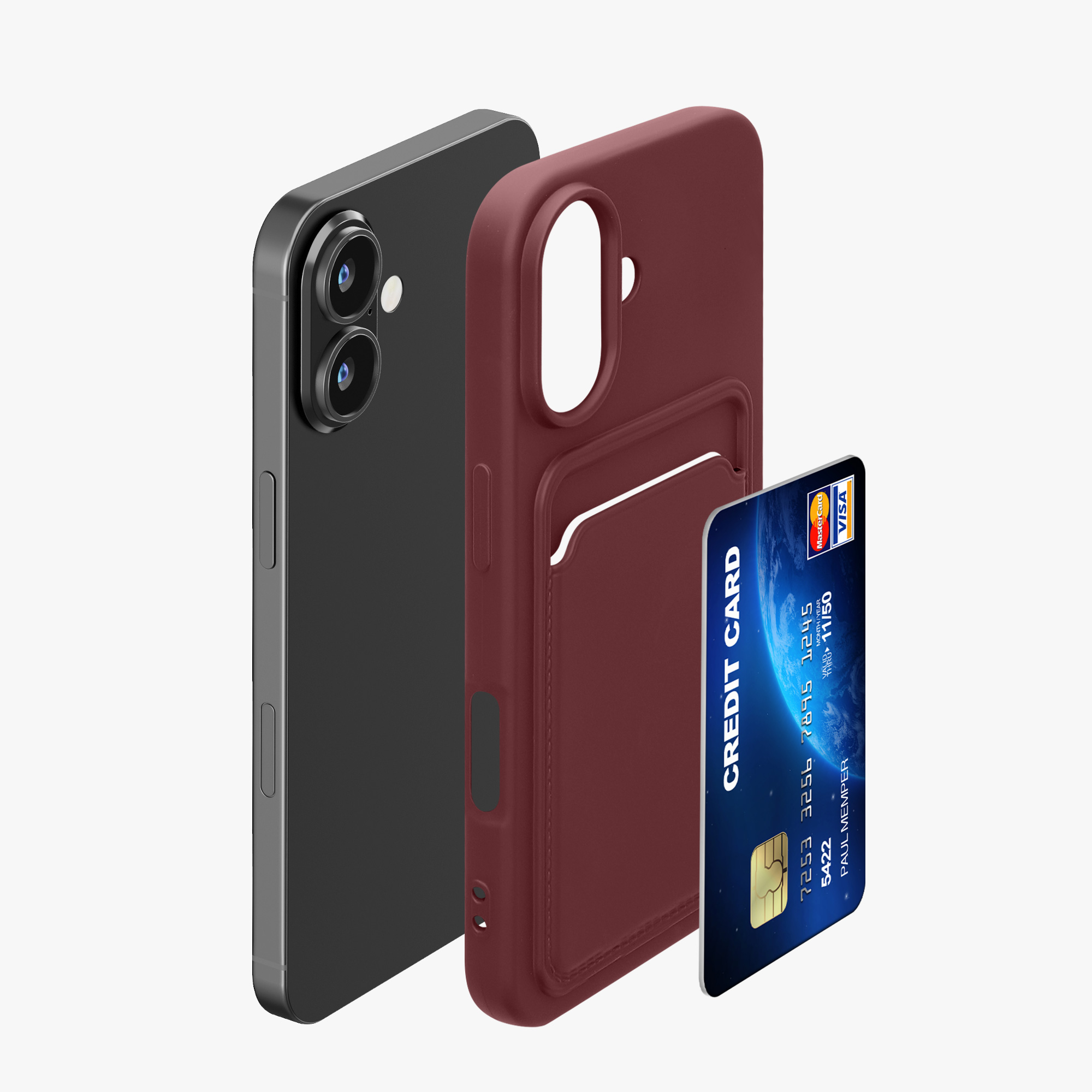 Kryt s přihrádkou na kartu kwmobile pro iPhone 16 - tawny červená