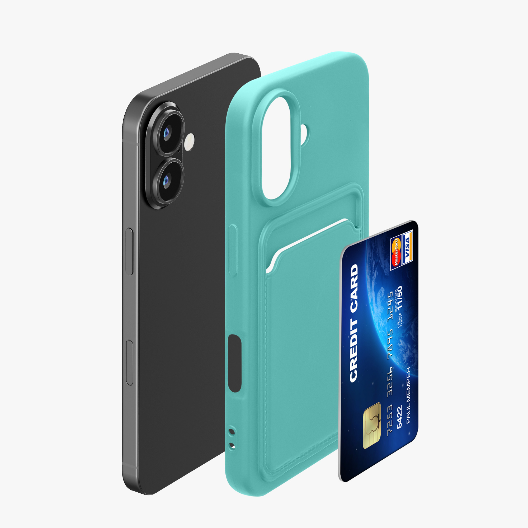 Kryt s přihrádkou na kartu kwmobile pro iPhone 16 - mátová