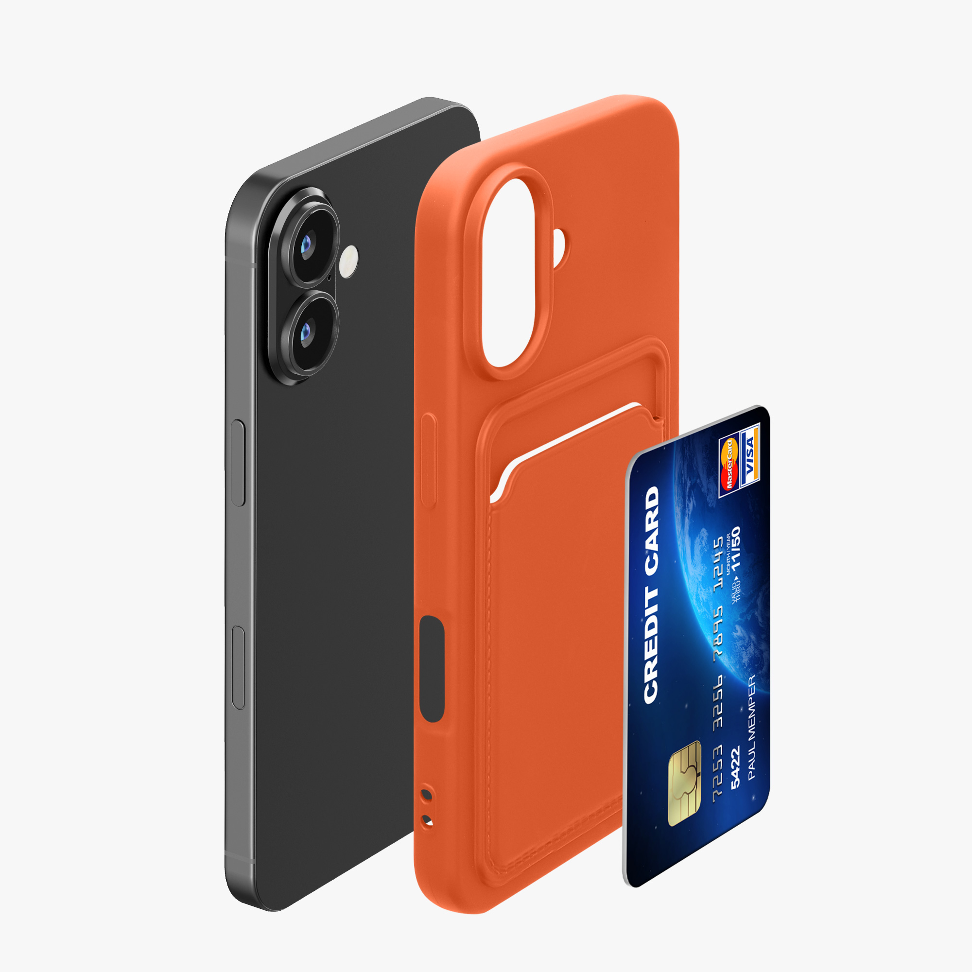 Pouzdro pro Apple iPhone 16 s přihrádkou na kartu kwmobile kapsa na kartu TPU - oranžová