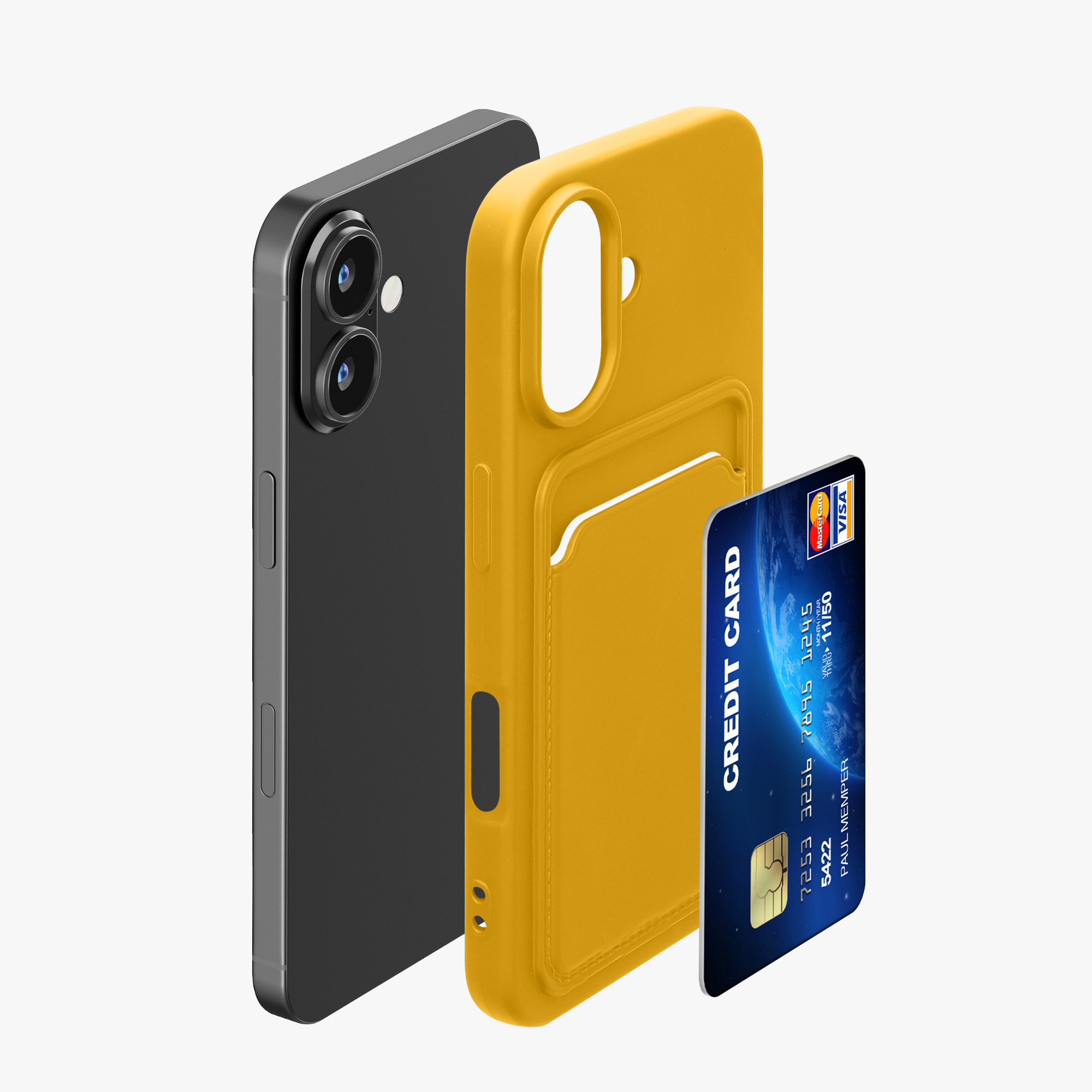 Pouzdro pro Apple iPhone 16 s přihrádkou na kartu kwmobile kapsa na kartu TPU - zářivě žlutá