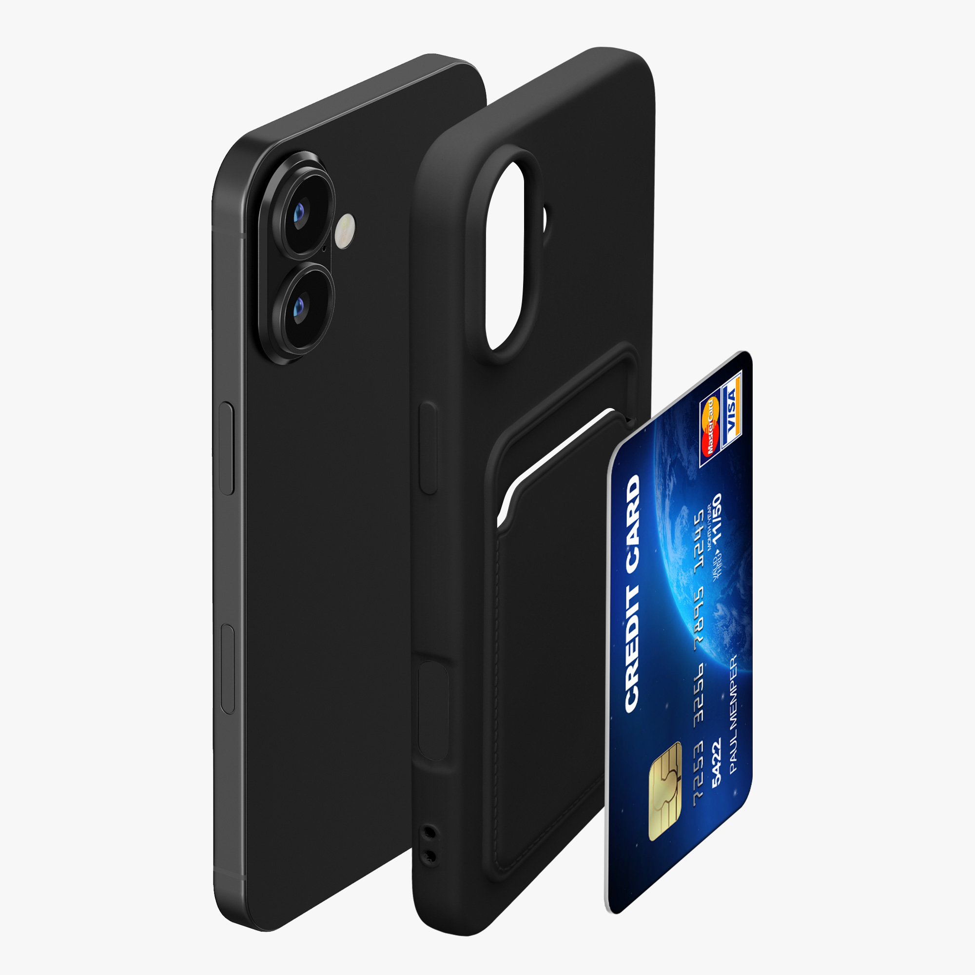 Kryt na mobil s přihrádkou na kartu Apple iPhone 16 Plus kwmobile - černá