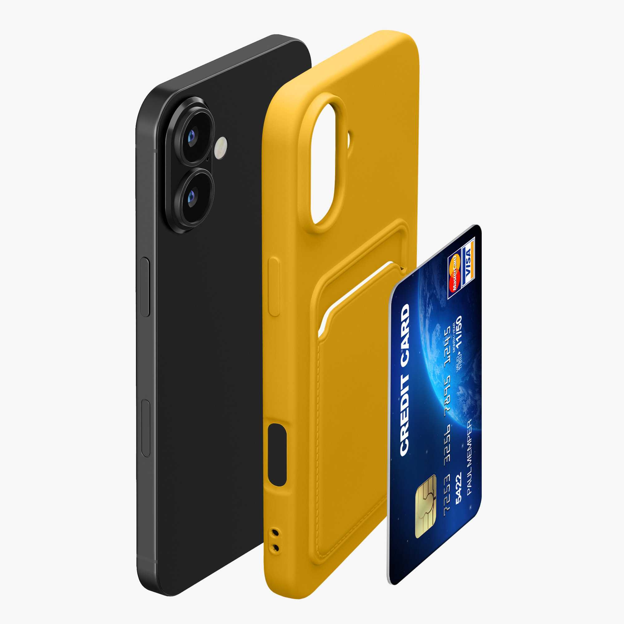 TPU kryt pro Apple iPhone 16 Plus s přihrádkou na kartu, nárazuvzdorný, pro bezdrátové nabíjení kwmobile ‑ zářivě žlutá