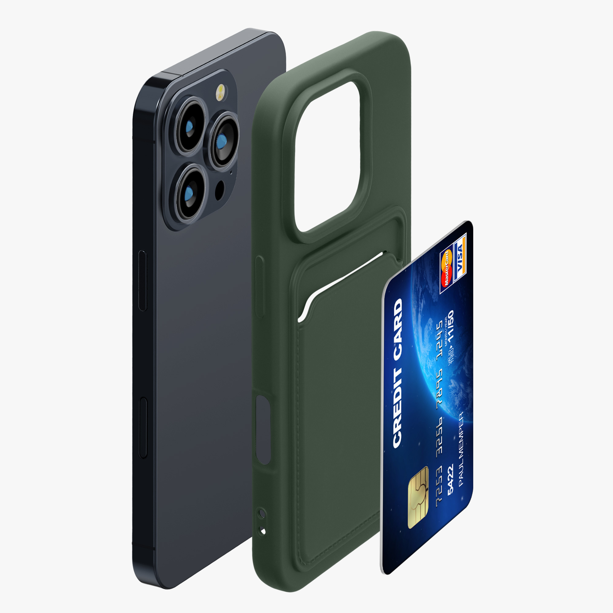 Kryt na mobil s přihrádkou na kartu Apple iPhone 16 Pro kwmobile - tmavě zelená
