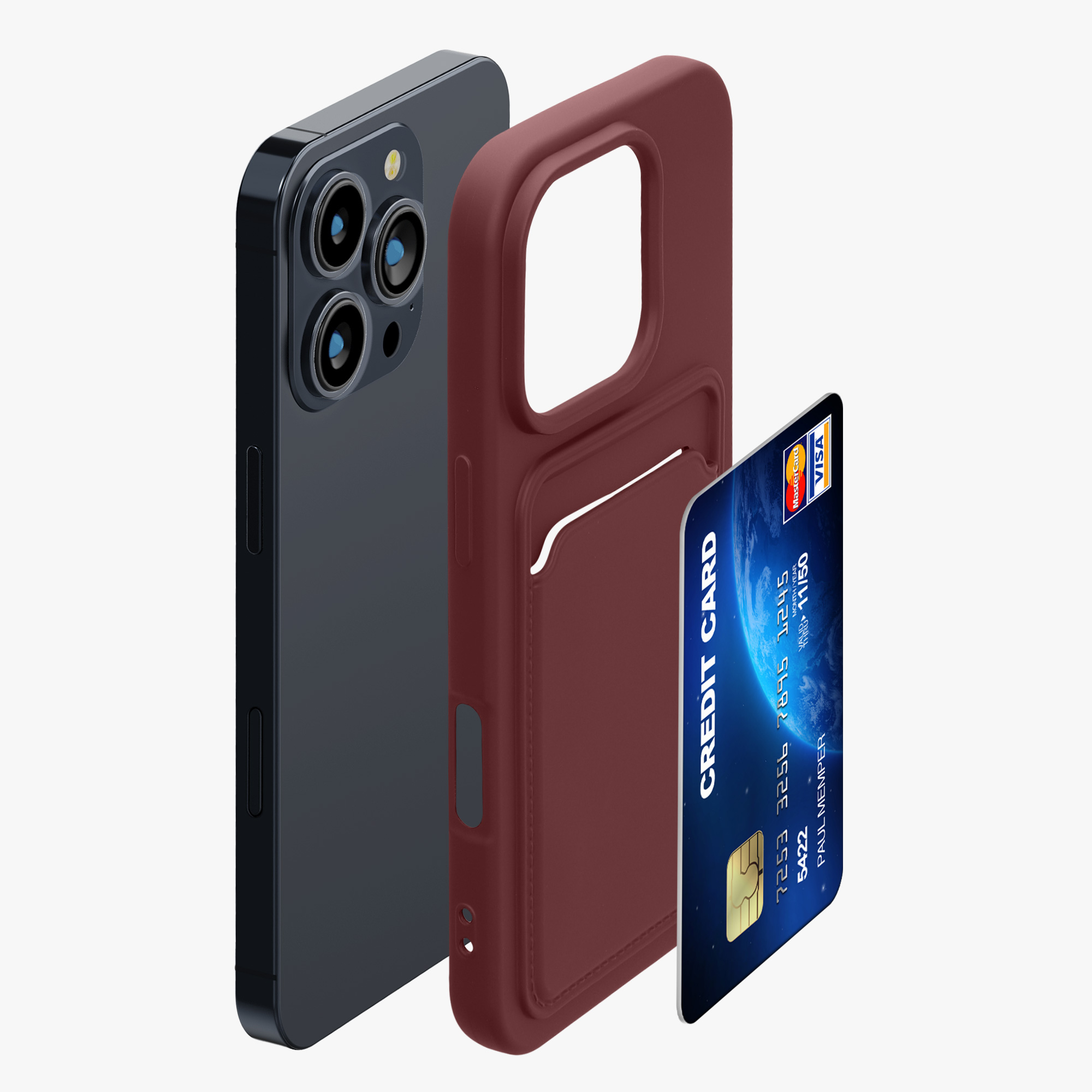 Kryt na mobil s přihrádkou na kartu Apple iPhone 16 Pro kwmobile - červená