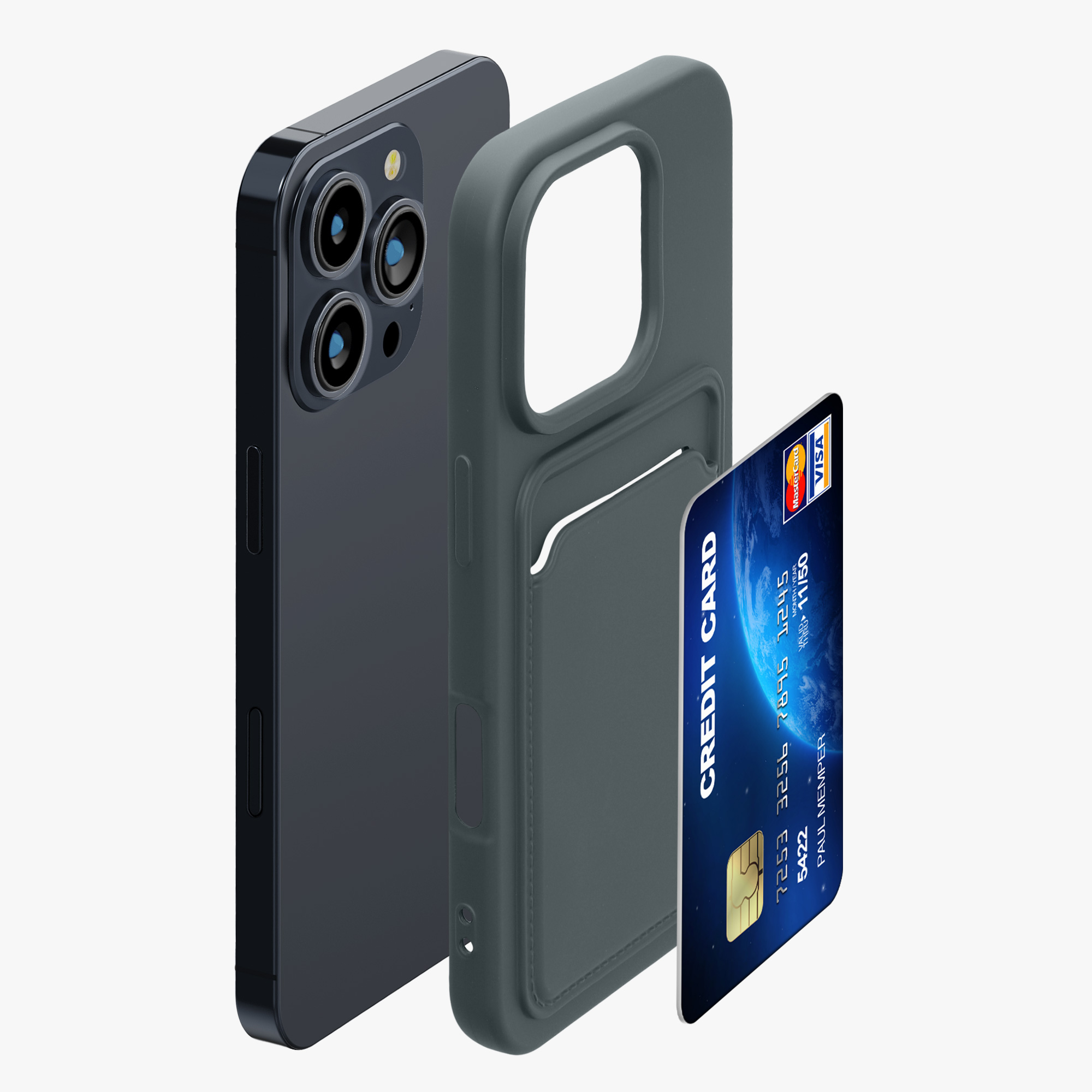 Kryt na mobil s přihrádkou na kartu Apple iPhone 16 Pro kwmobile - Dark Slate
