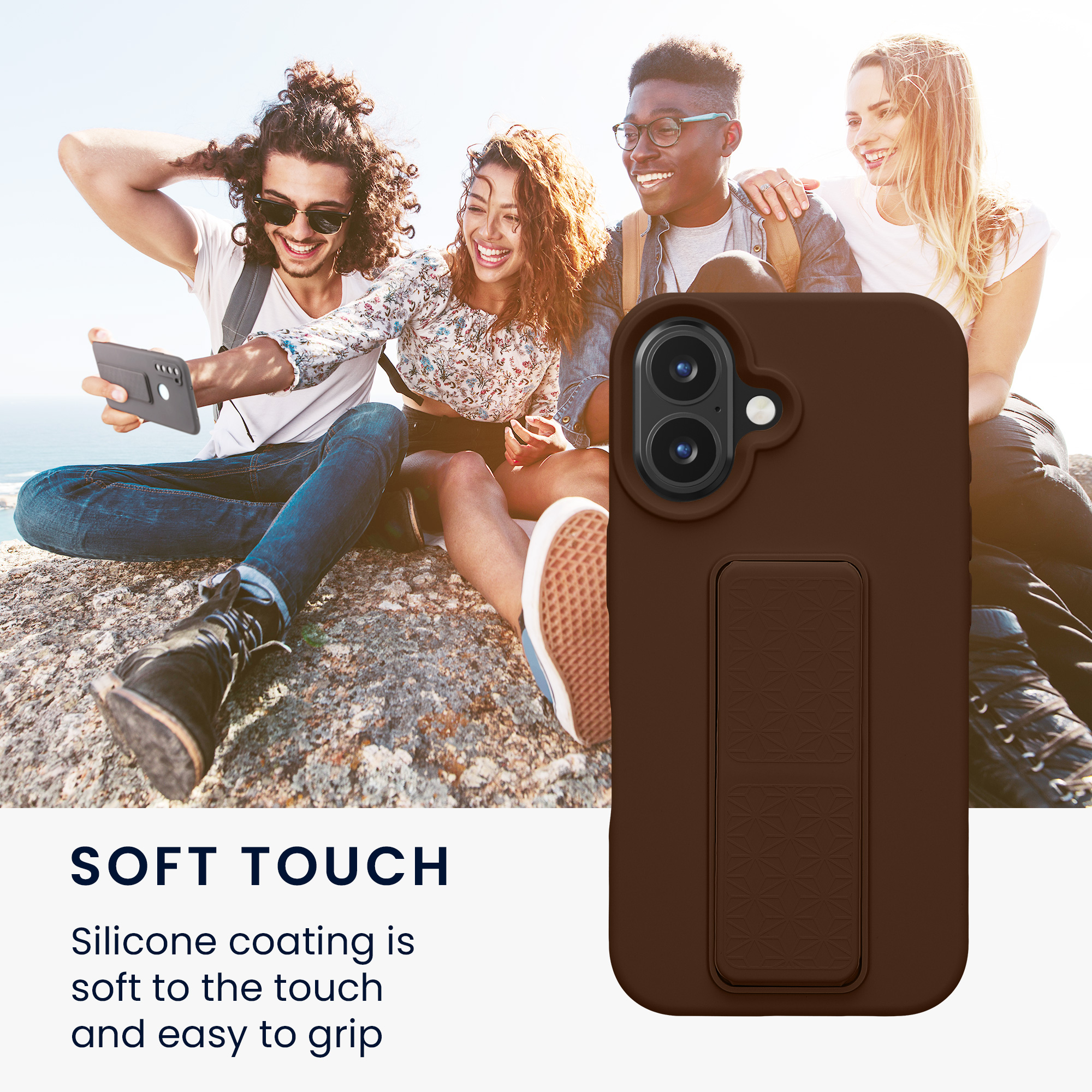 Kryt na mobil s poutkem a stojánkem Apple iPhone 16 kwmobile - hnědá Chocolate