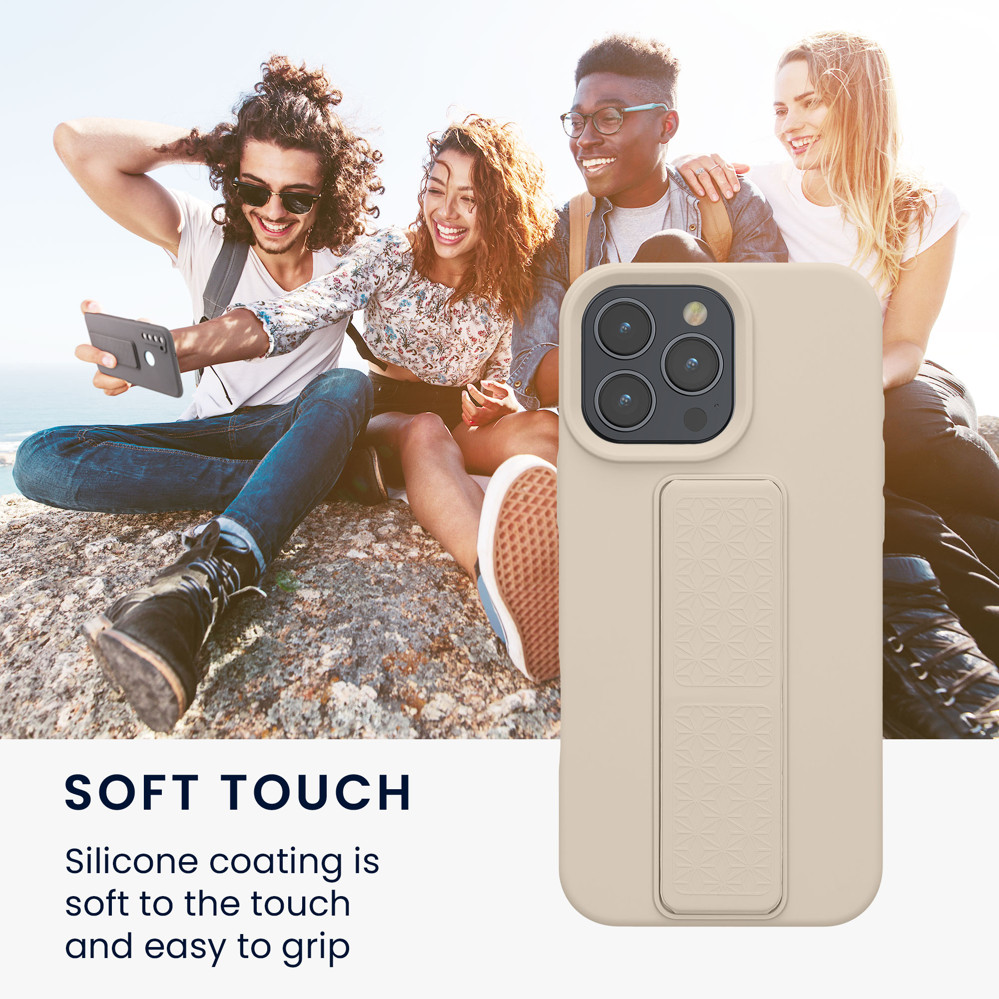 Kryt na mobil s poutkem a stojánkem Apple iPhone 16 Pro kwmobile - Cream