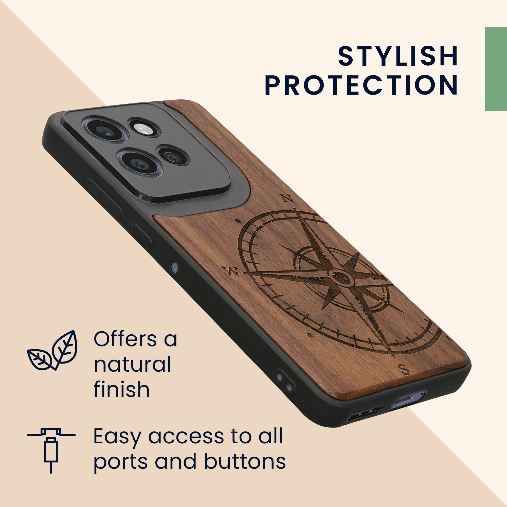 Dřevěný kryt na mobil Motorola Edge 60 Neo / Edge 50 Neo / ThinkPhone 25 kwmobile TPU rámeček tmavě hnědá