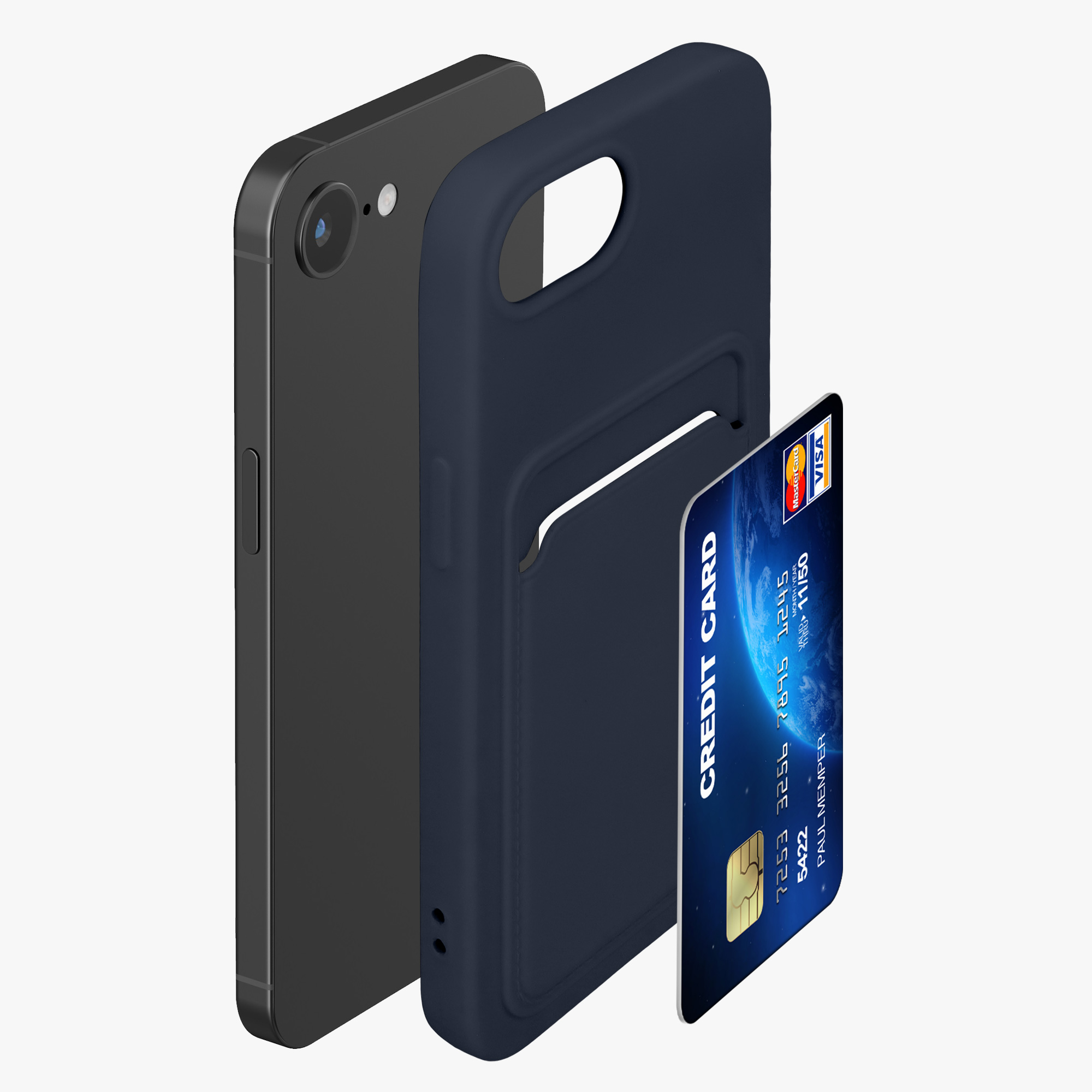 Kryt s držákem karty Kwmobile pro iPhone 17e / 16e - tmavě modrá