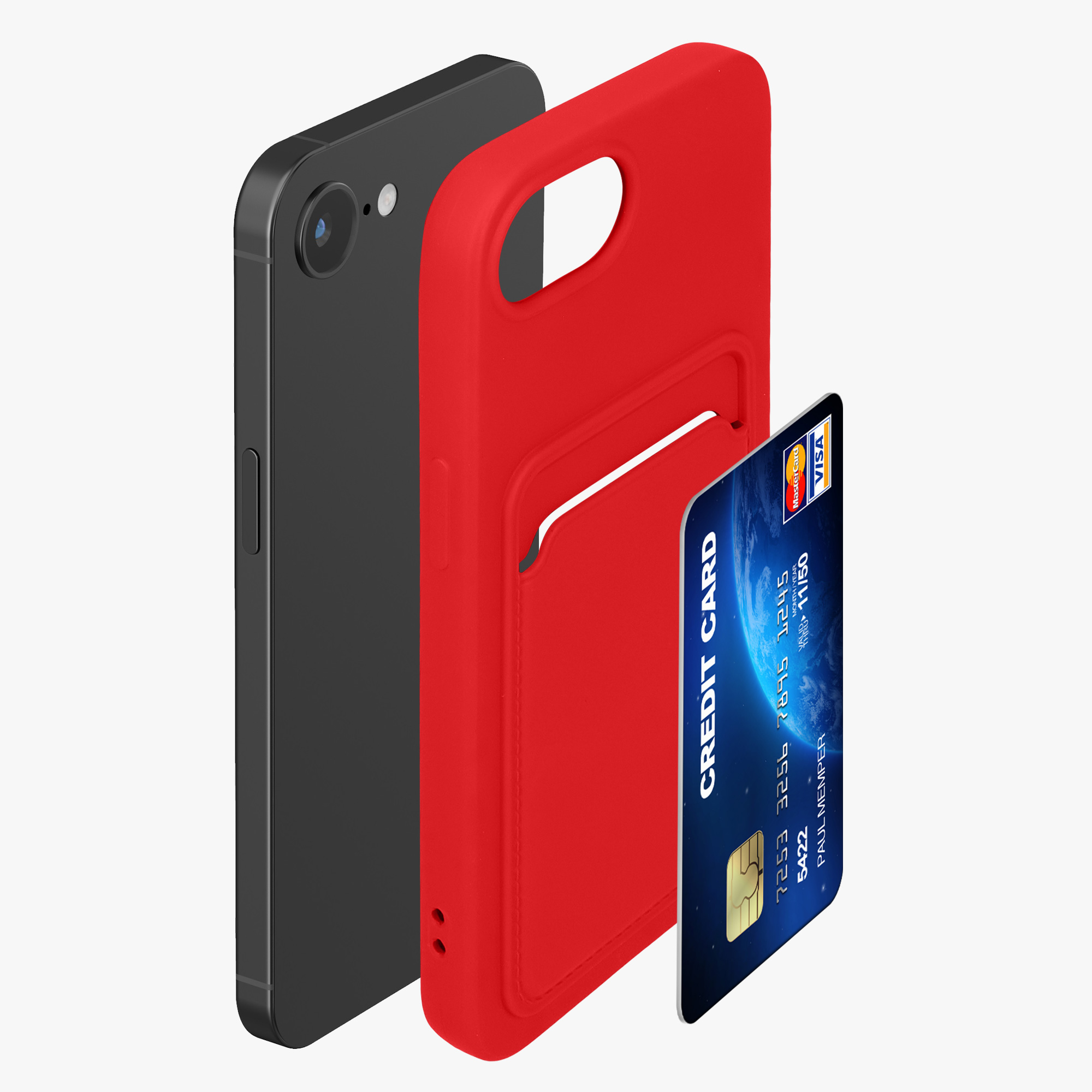 Kryt s držákem karty Kwmobile pro iPhone 17e / 16e - červená