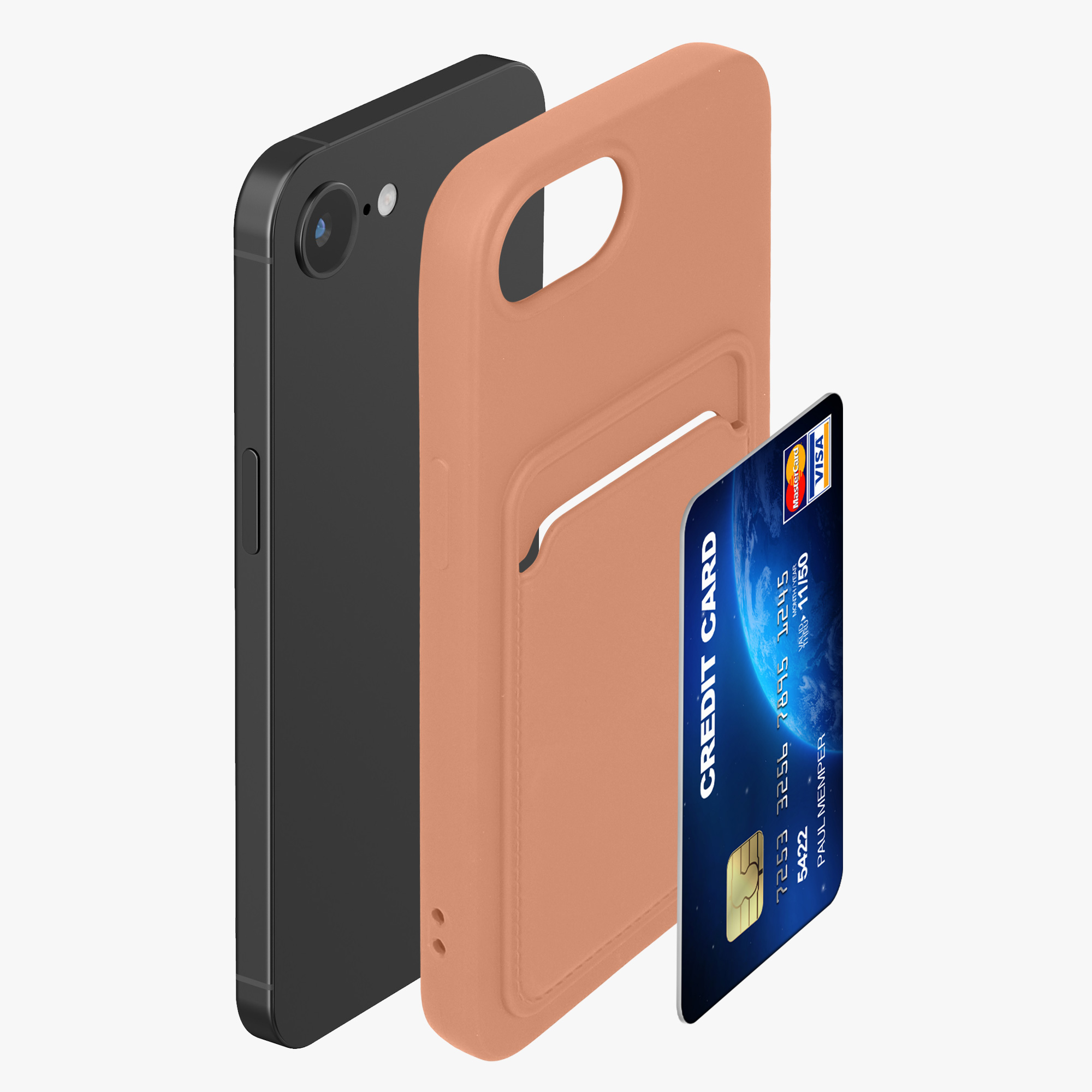 Kryt s držákem karty Kwmobile pro iPhone 17e / 16e - grapefruitově růžová
