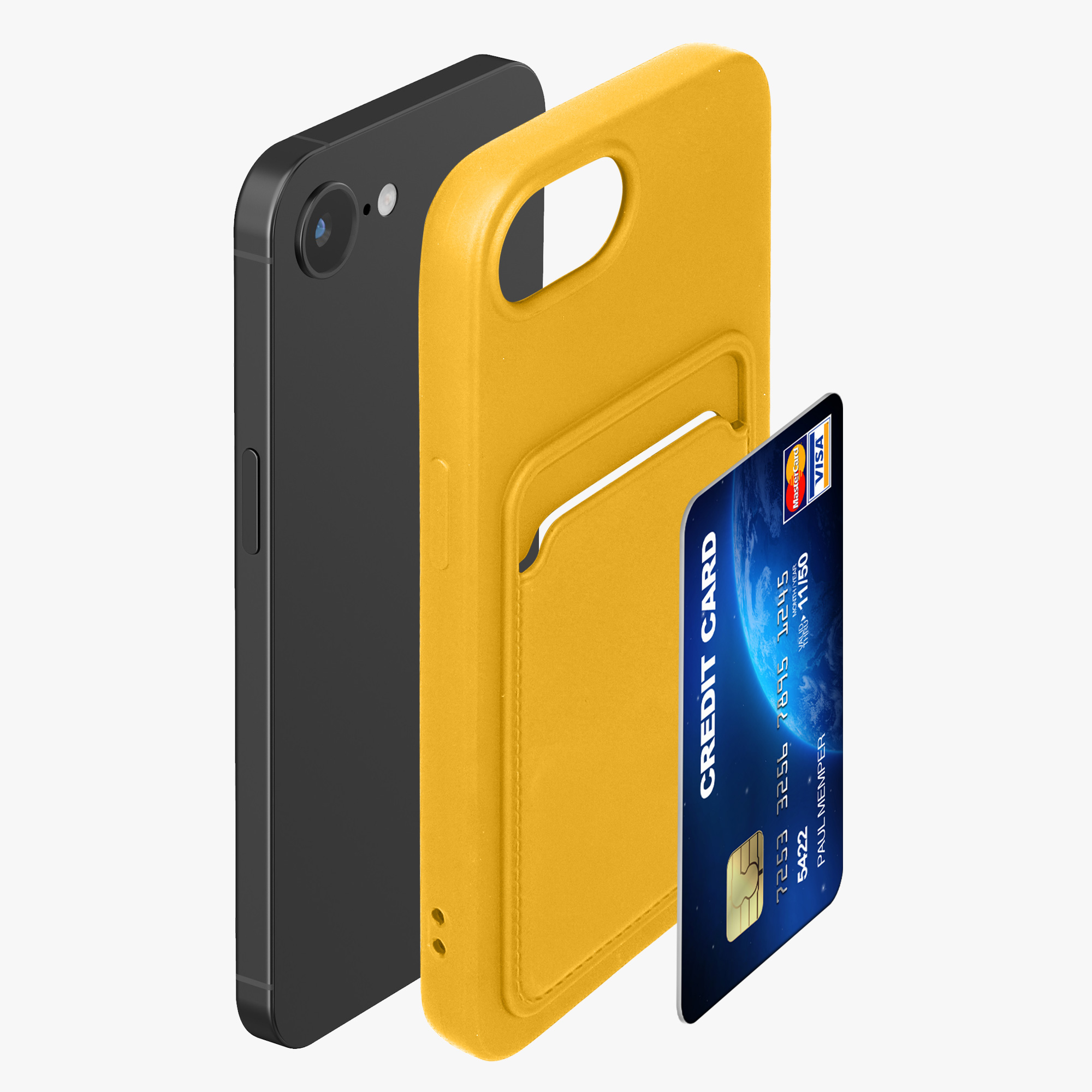 Pouzdro pro Apple iPhone 17e / iPhone 16e s přihrádkou na kartu kwmobile kapsa na kartu TPU - zářivě žlutá