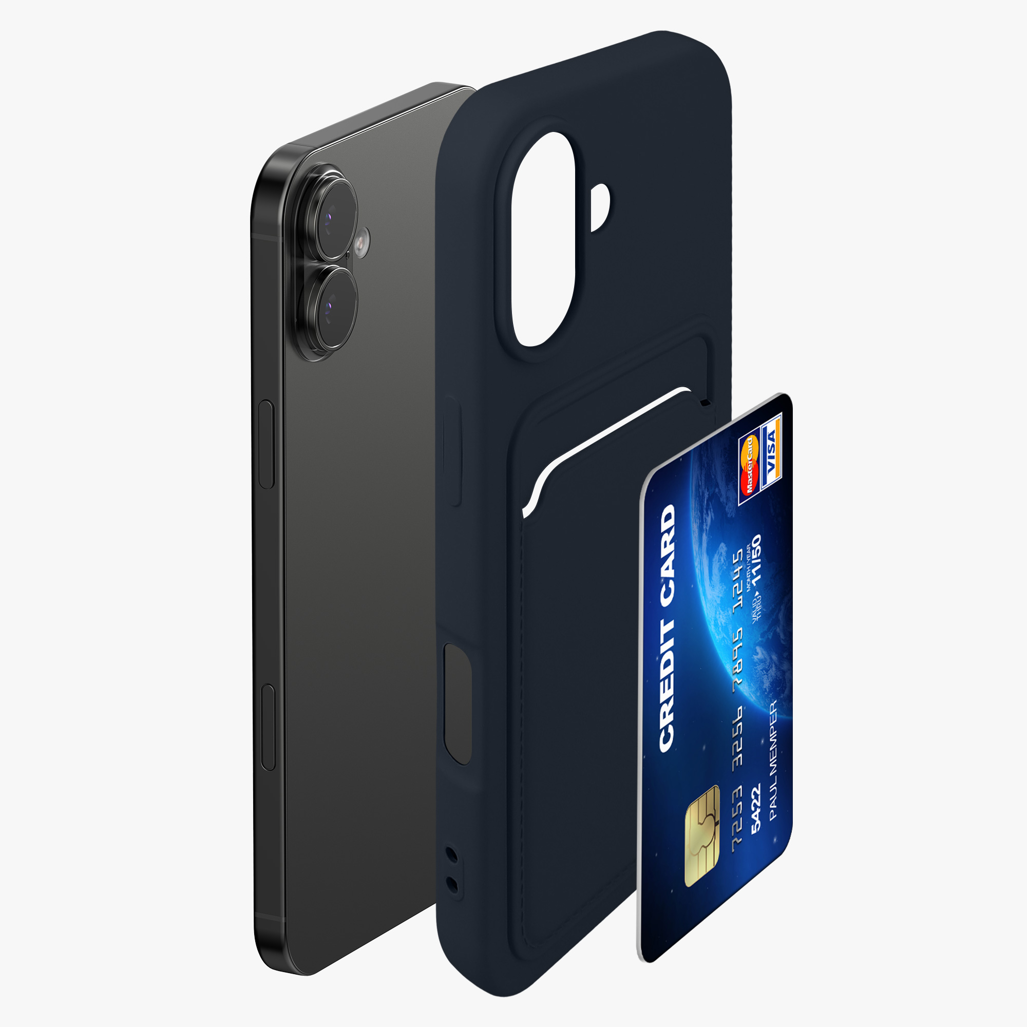 Kryt s držákem karty Kwmobile pro iPhone 17 - tmavě modrá