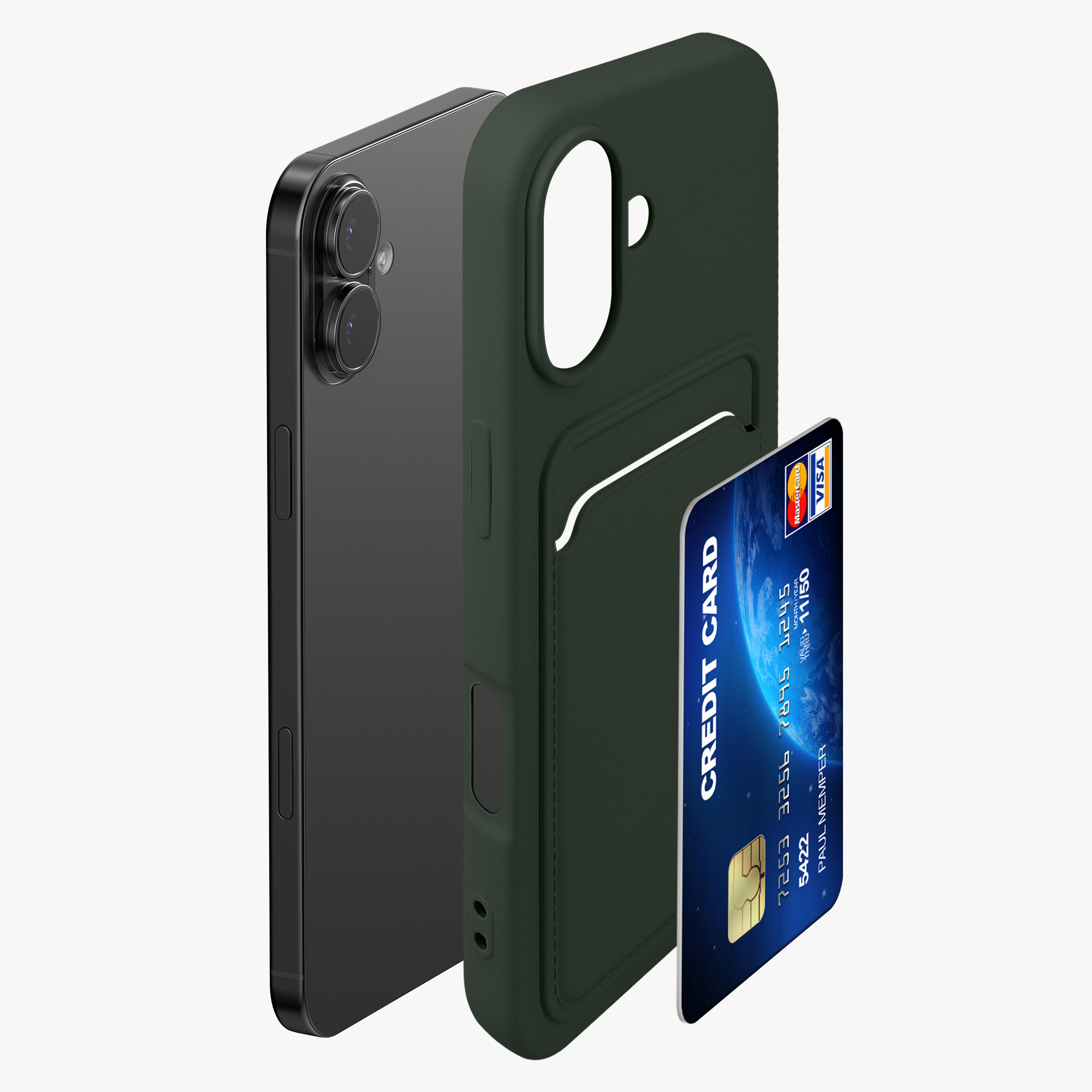 Kryt s držákem karty Kwmobile pro iPhone 17 - tmavě zelená