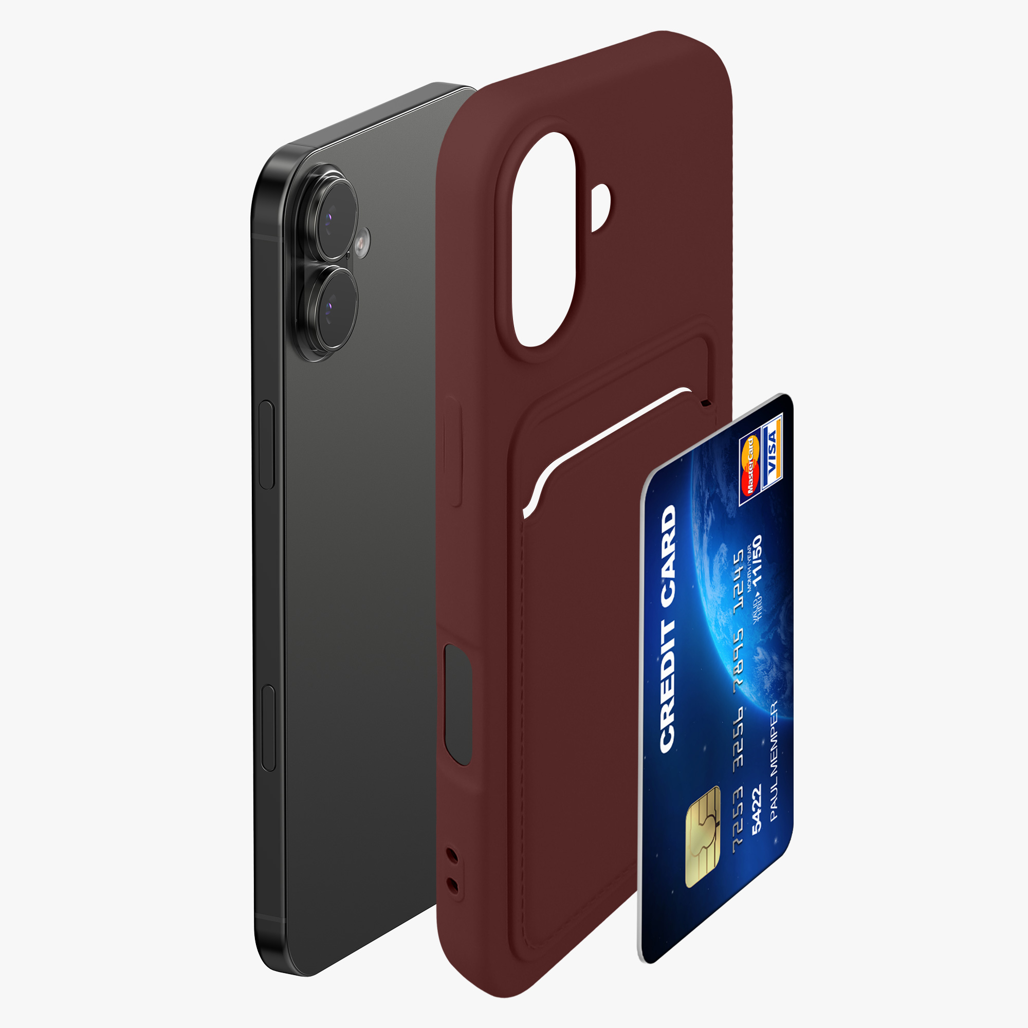 Pouzdro pro Apple iPhone 17 s přihrádkou na kartu kwmobile kapsa na kartu TPU - hnědočervená
