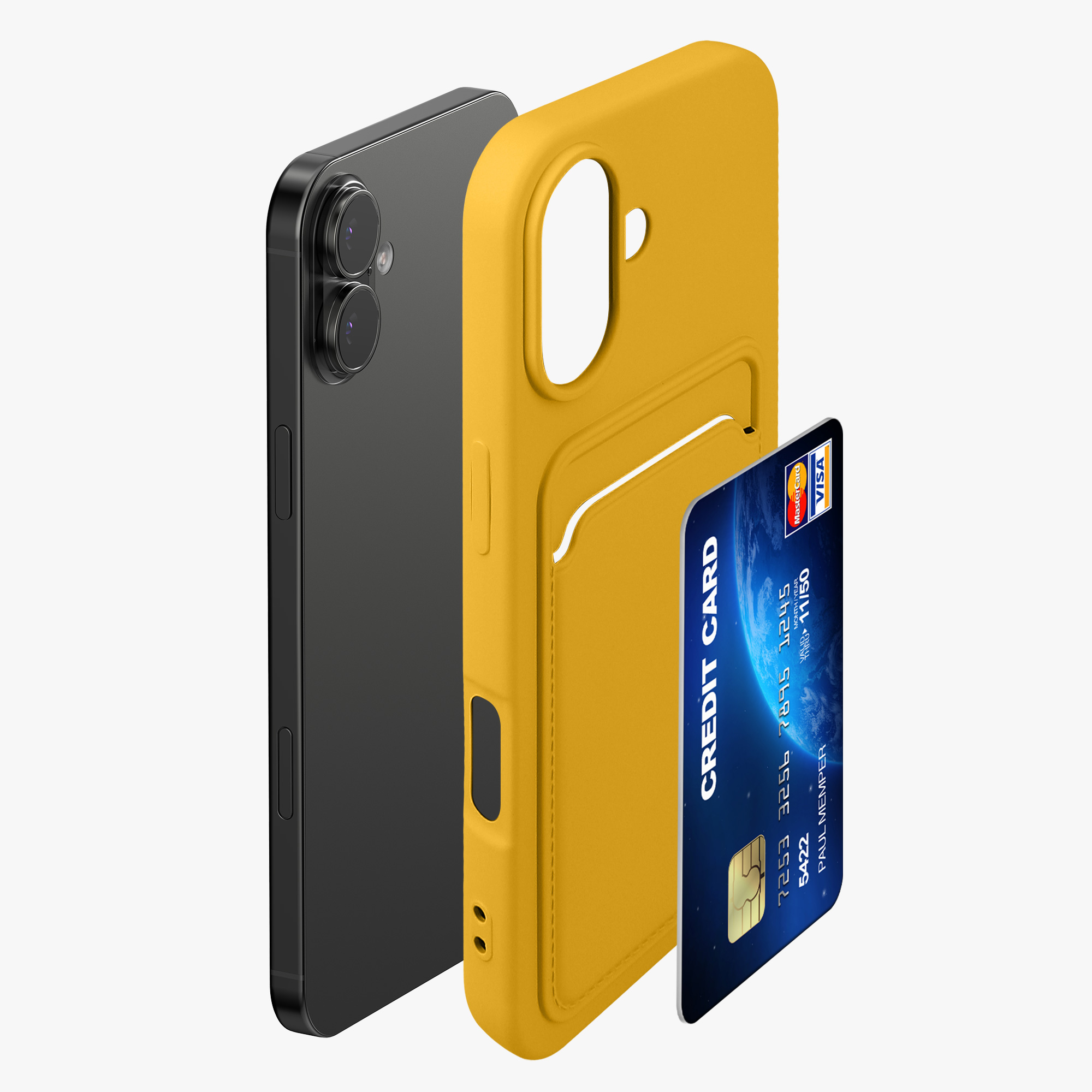 Pouzdro pro Apple iPhone 17 s přihrádkou na kartu kwmobile kapsa na kartu TPU - zářivě žlutá