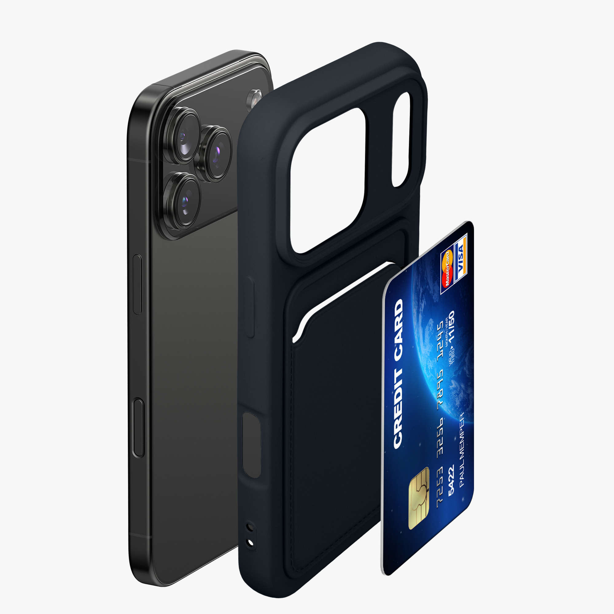 Kryt s držákem karty Kwmobile pro iPhone 17 Pro - tmavě modrá