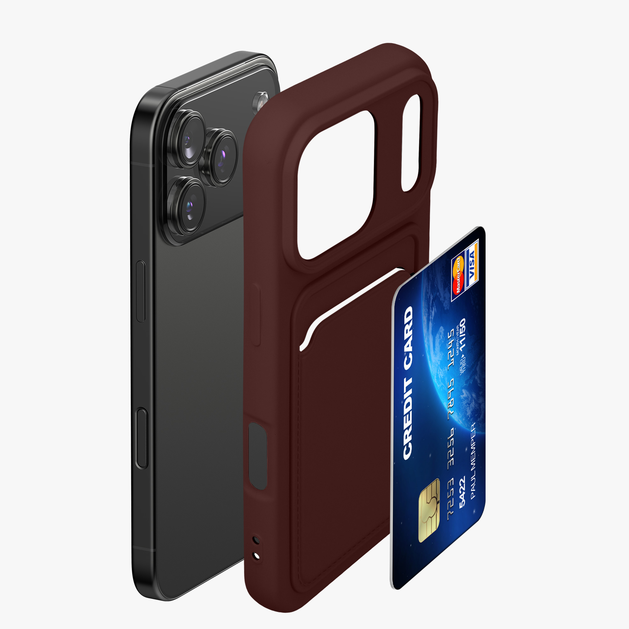 Kryt s držákem karty Kwmobile pro iPhone 17 Pro - tawny red