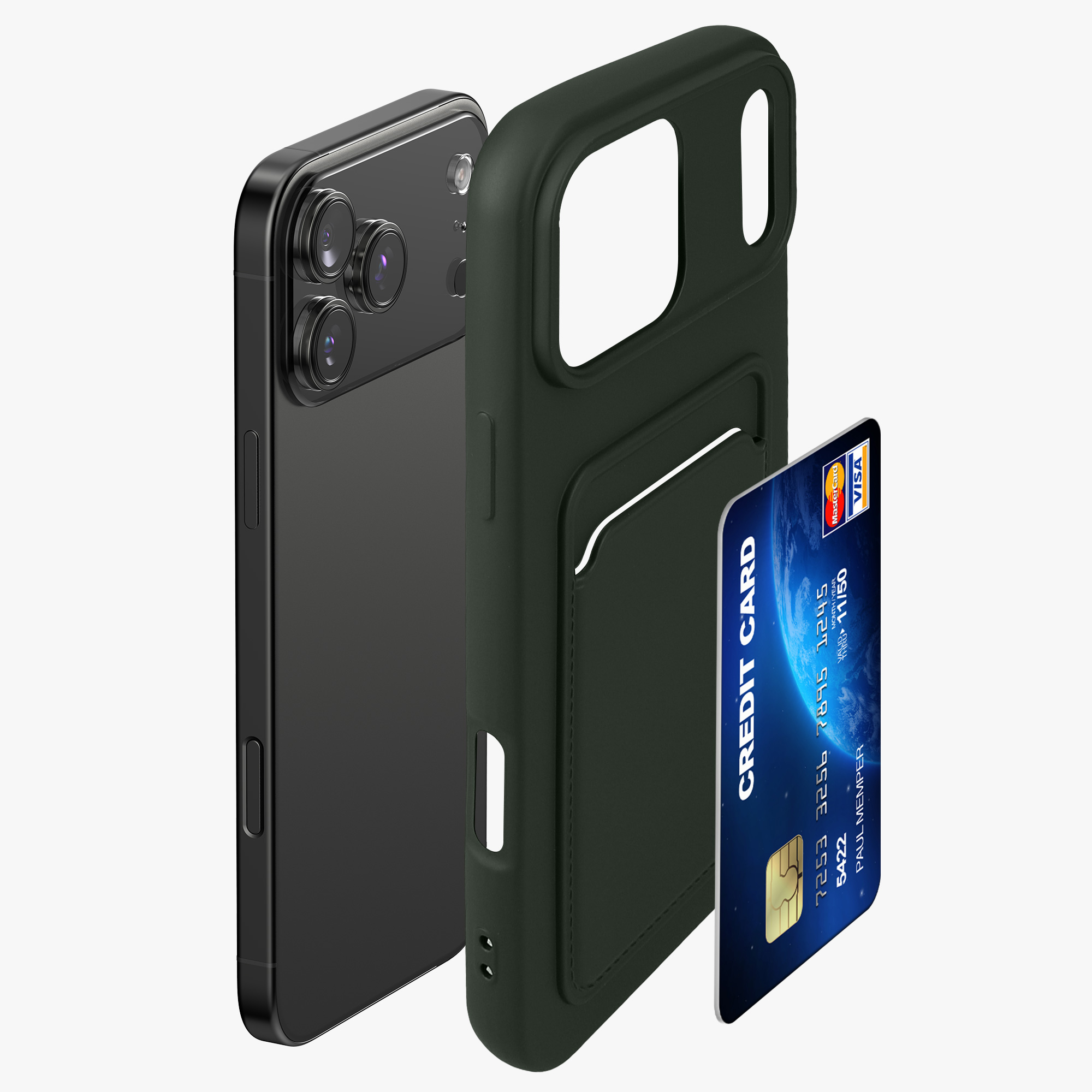 Kryt s držákem karty Kwmobile pro iPhone 17 Pro Max - tmavě zelená