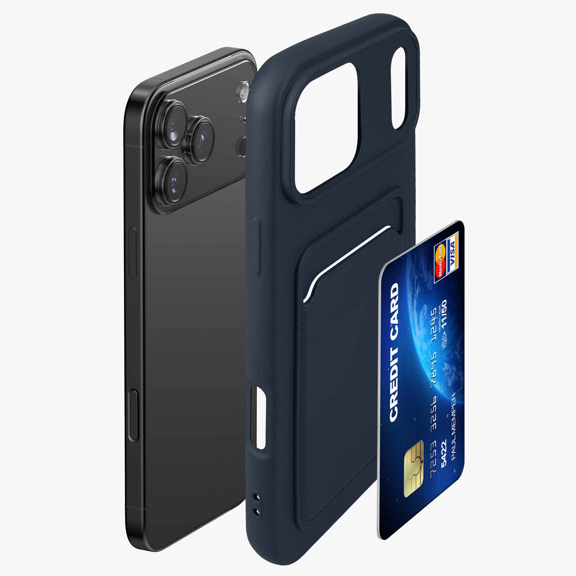 Kryt s držákem karty Kwmobile pro iPhone 17 Pro Max - tmavě modrá