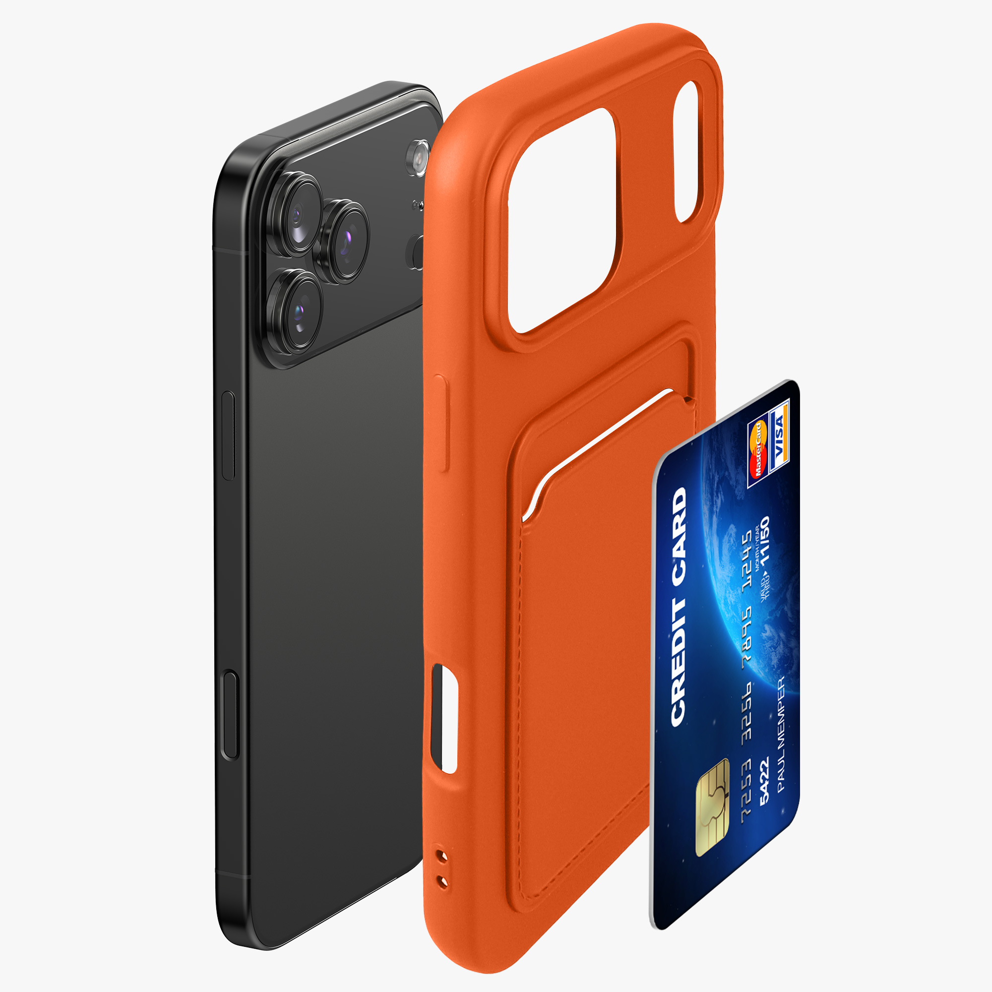 Pouzdro pro Apple iPhone 18 Pro Max / iPhone 17 Pro Max s přihrádkou na kartu kwmobile kapsa na kartu TPU - oranžová