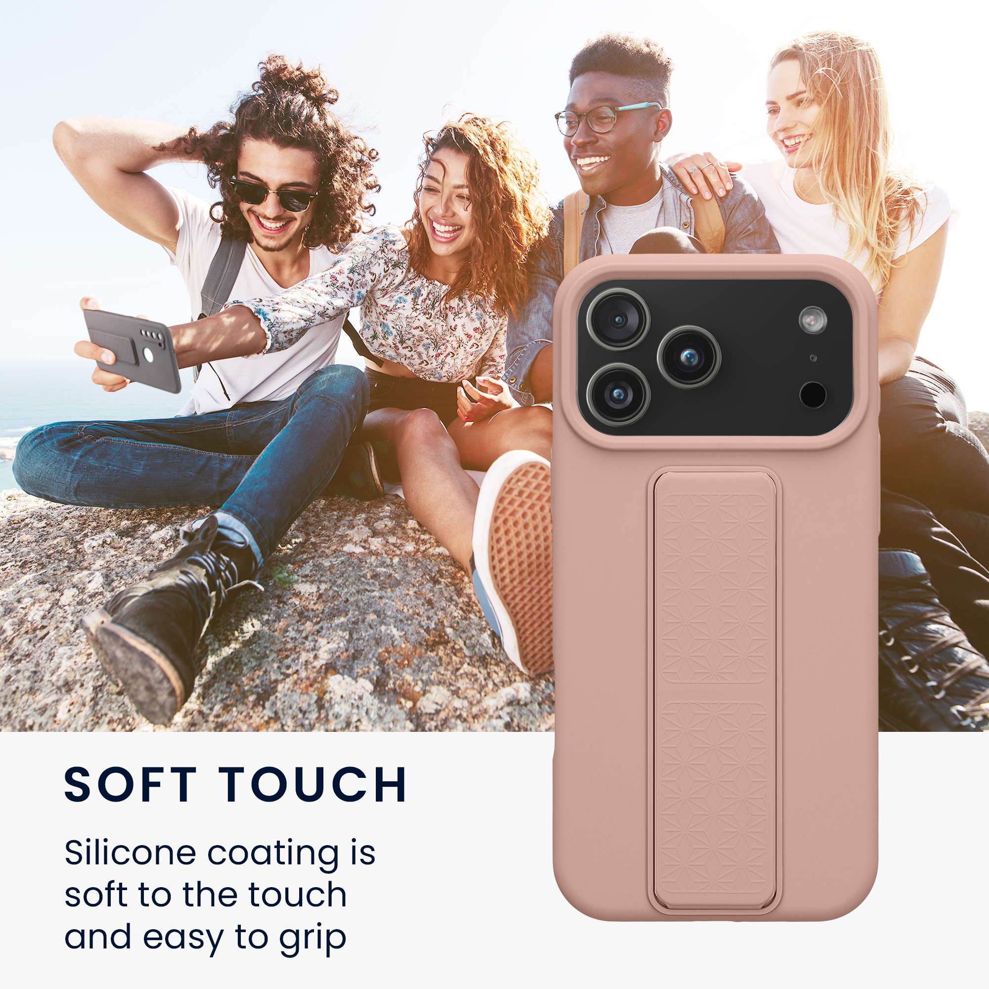 Pouzdro pro Apple iPhone 18 Pro Max / iPhone 17 Pro Max kwmobile se stojánkem s poutkem silikonové - starorůžová