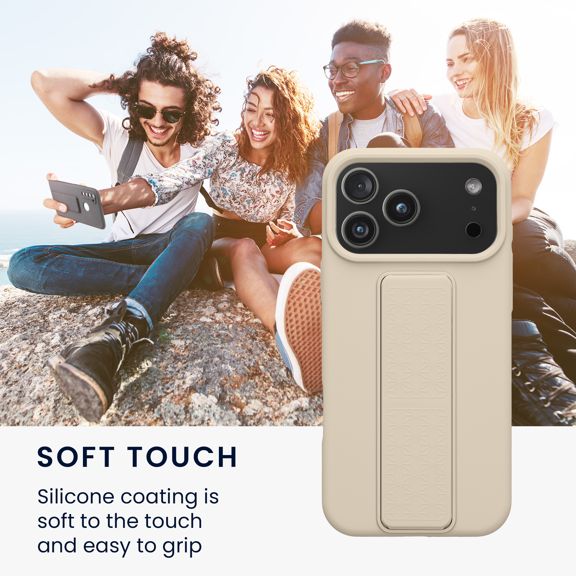 Pouzdro pro Apple iPhone 18 Pro Max / iPhone 17 Pro Max kwmobile se stojánkem s poutkem silikonové - krémová