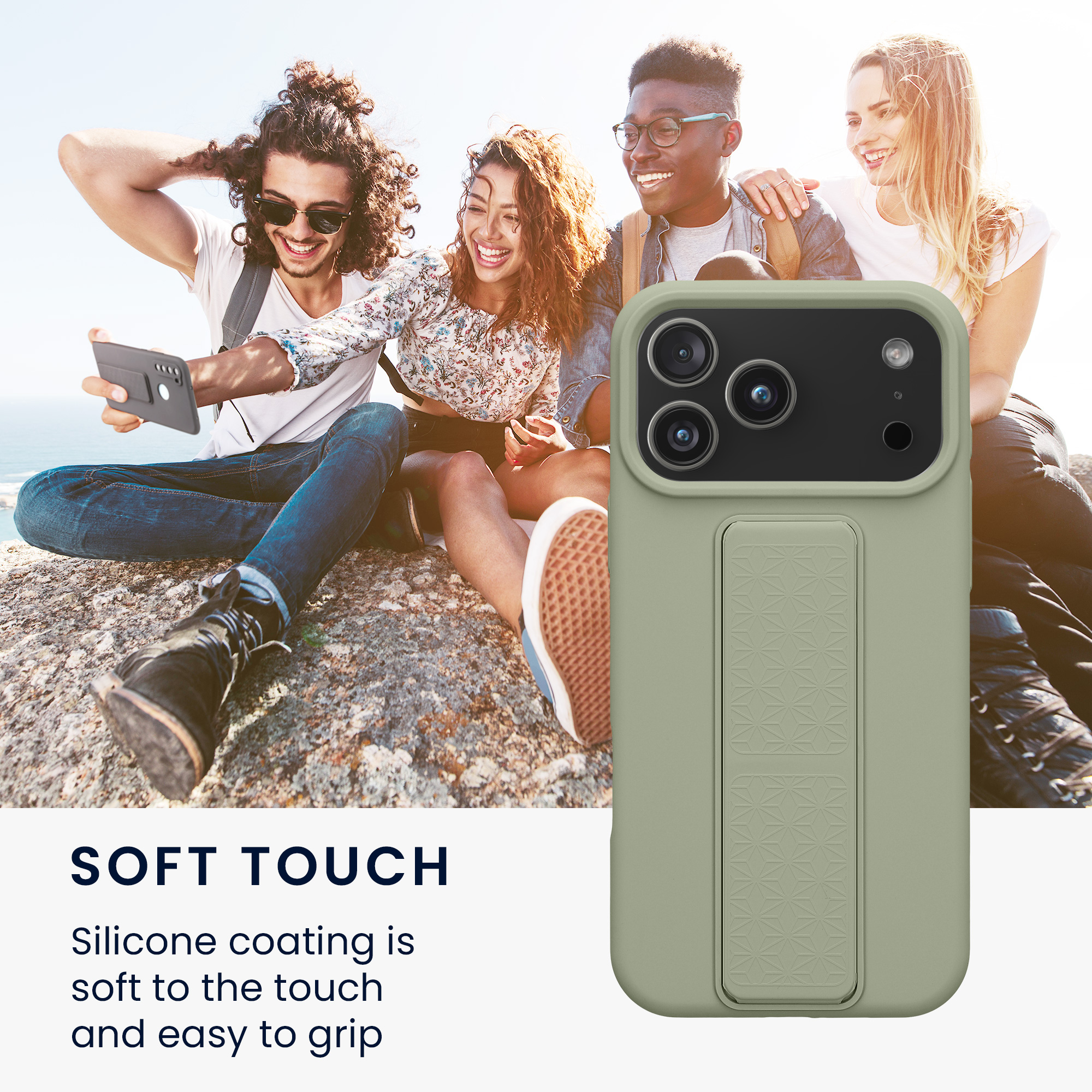 Pouzdro pro Apple iPhone 18 Pro Max / iPhone 17 Pro Max kwmobile se stojánkem s poutkem silikonové - šedozelená