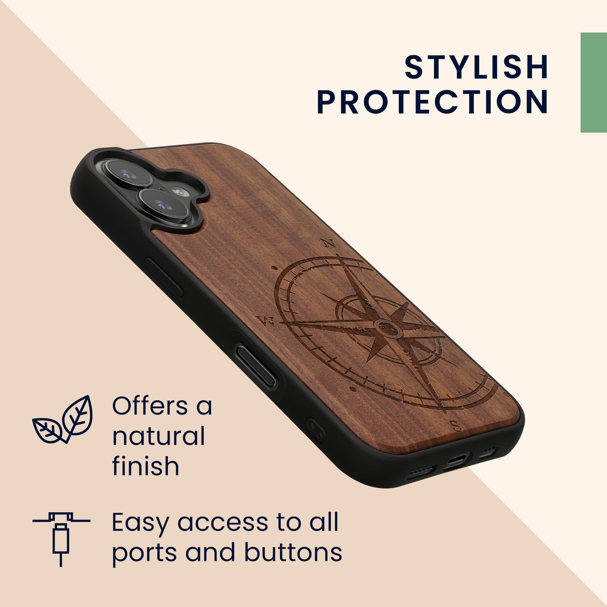 Dřevěný kryt Kwmobile pro iPhone 17 - navigational compass dark brown