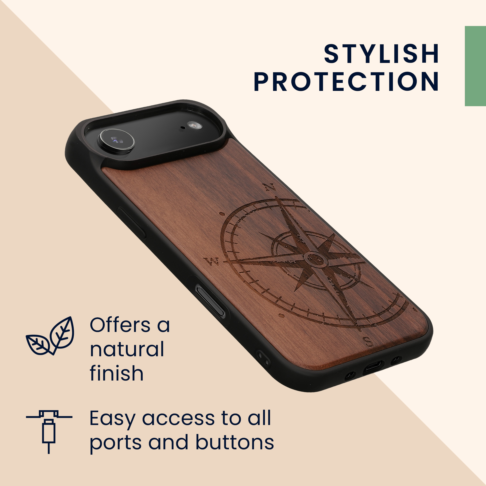 kwmobile dřevěný ochranný kryt pro Apple iPhone Air s nárazuvzdorným TPU bumperem, pevné provedení, tmavě hnědá