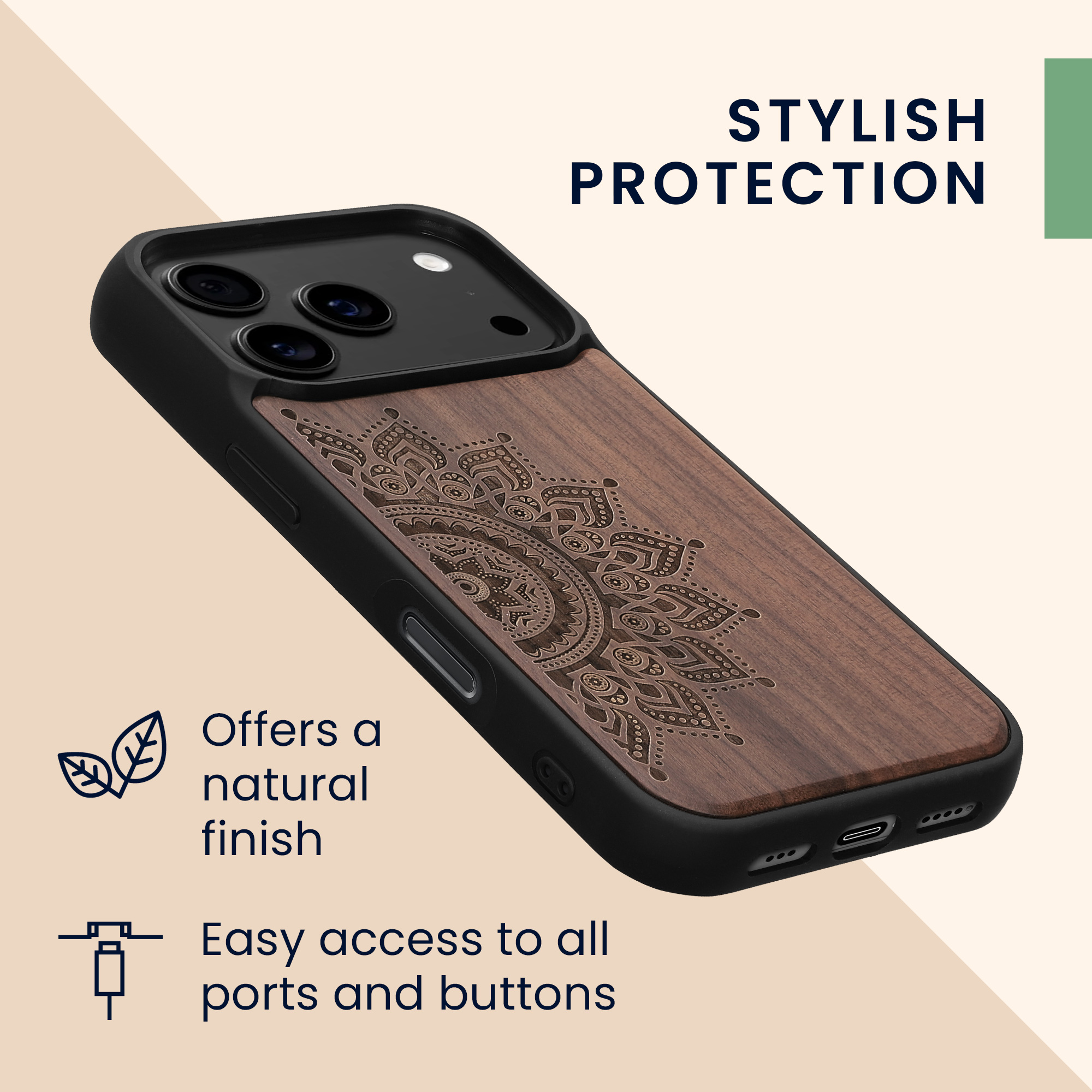 Dřevěné pouzdro pro Apple iPhone 18 Pro / iPhone 17 Pro kwmobile - tvrdý obal v tmavě hnědé barvě