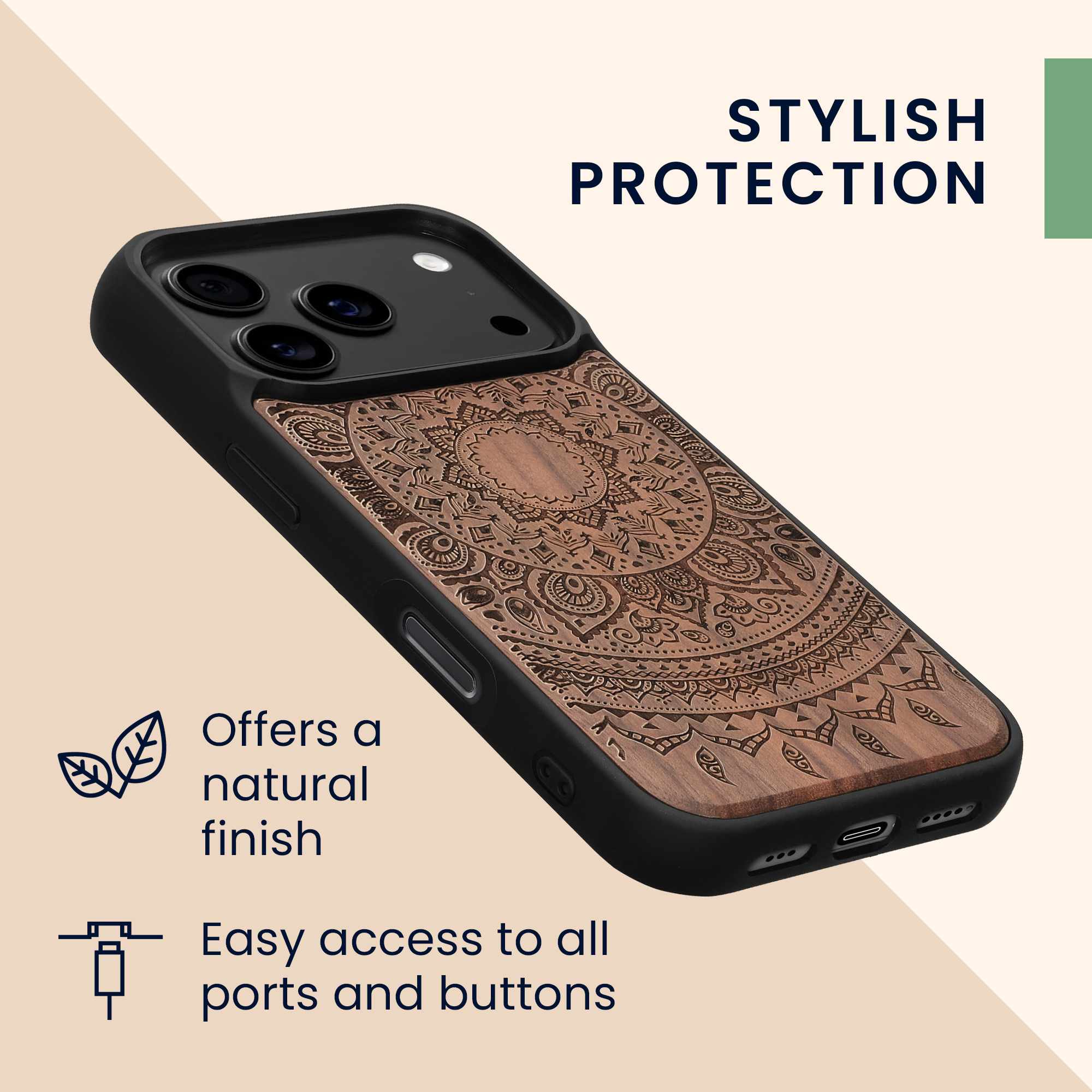 Dřevěné pouzdro pro Apple iPhone 18 Pro / iPhone 17 Pro kwmobile - tvrdý obal v tmavě hnědé barvě
