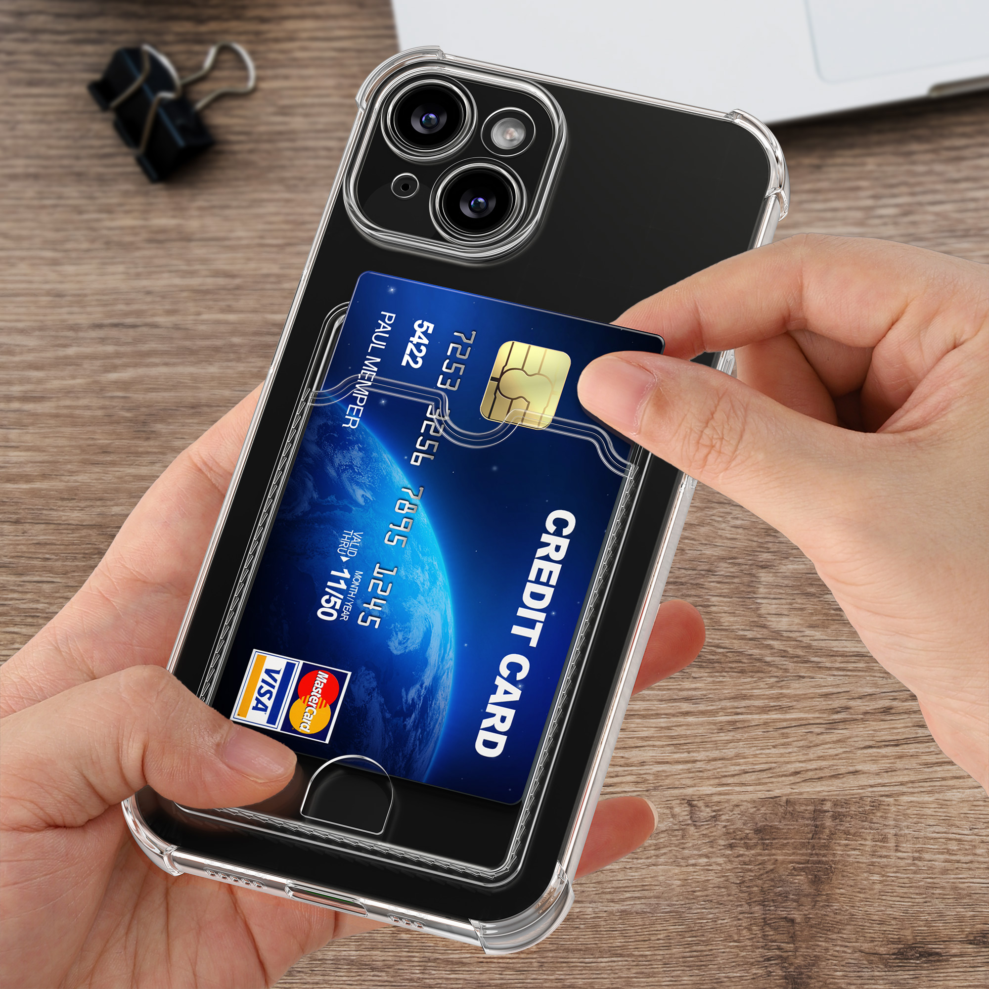 Kryt kwmobile s přihrádkou na kartu iPhone 15 transparentní