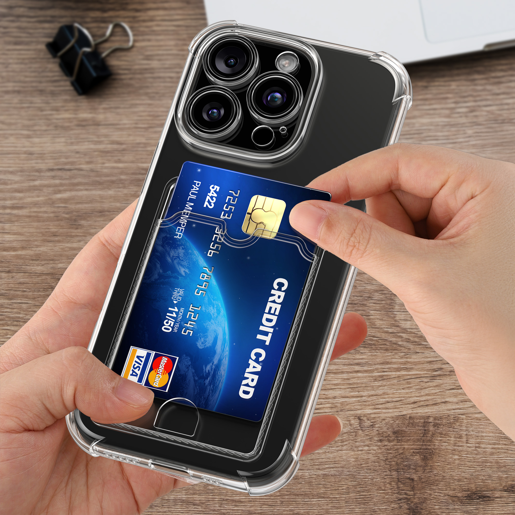 Kryt s přihrádkou na kartu kwmobile pro iPhone 15 Pro Max - transparentní