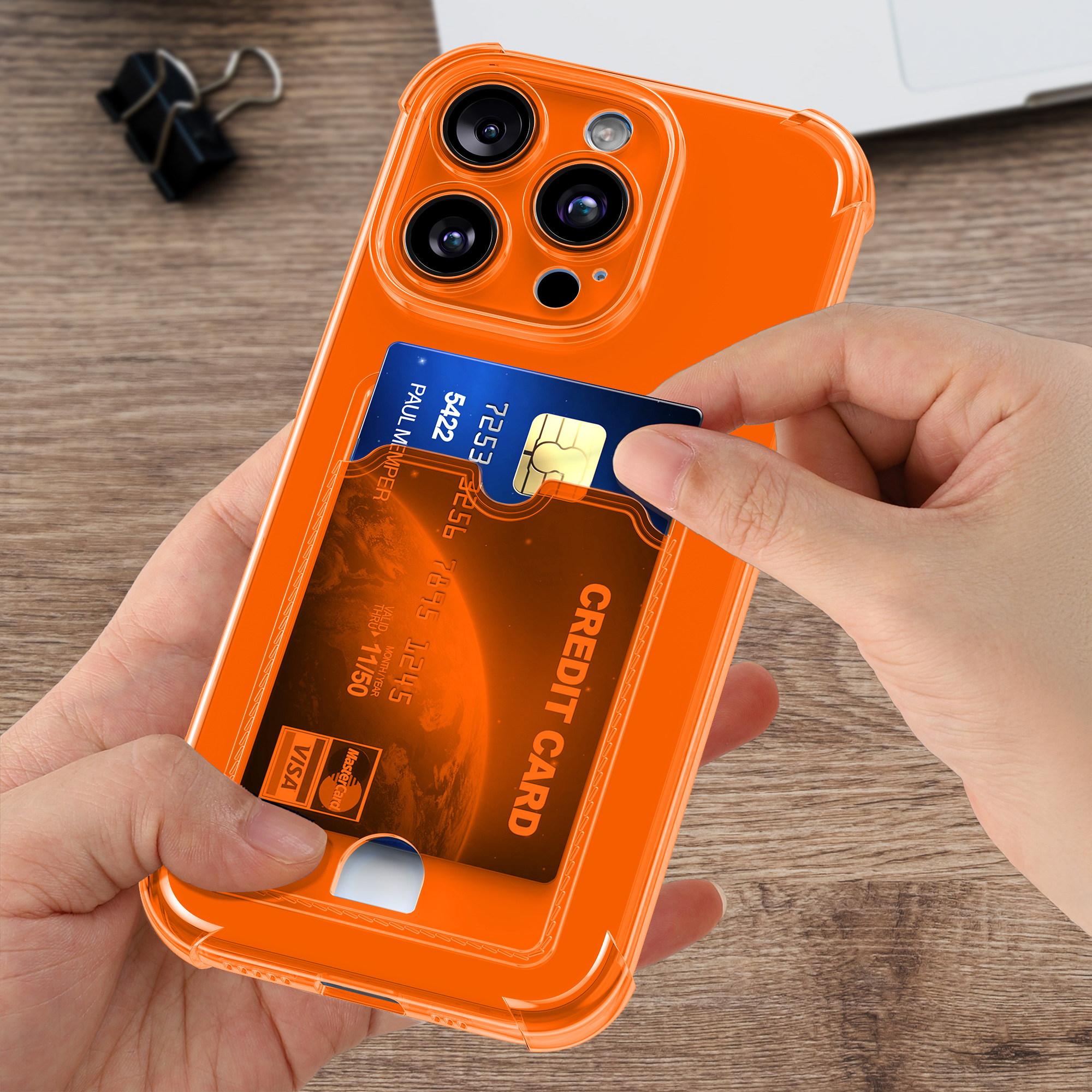 TPU pouzdro s kapsou na kartu pro Apple iPhone 15 Pro Max kwmobile kapsa na kartu - ovocná oranžová / transparentní