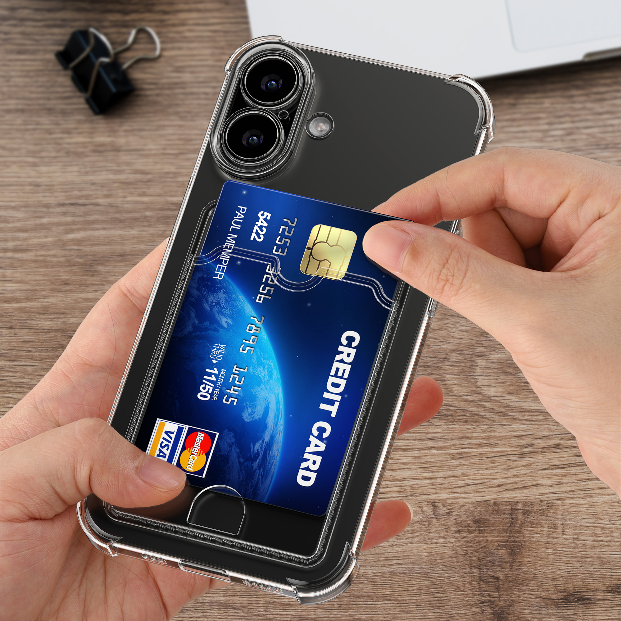 Kryt na mobil s přihrádkou na kartu Apple iPhone 16 kwmobile - transparentní